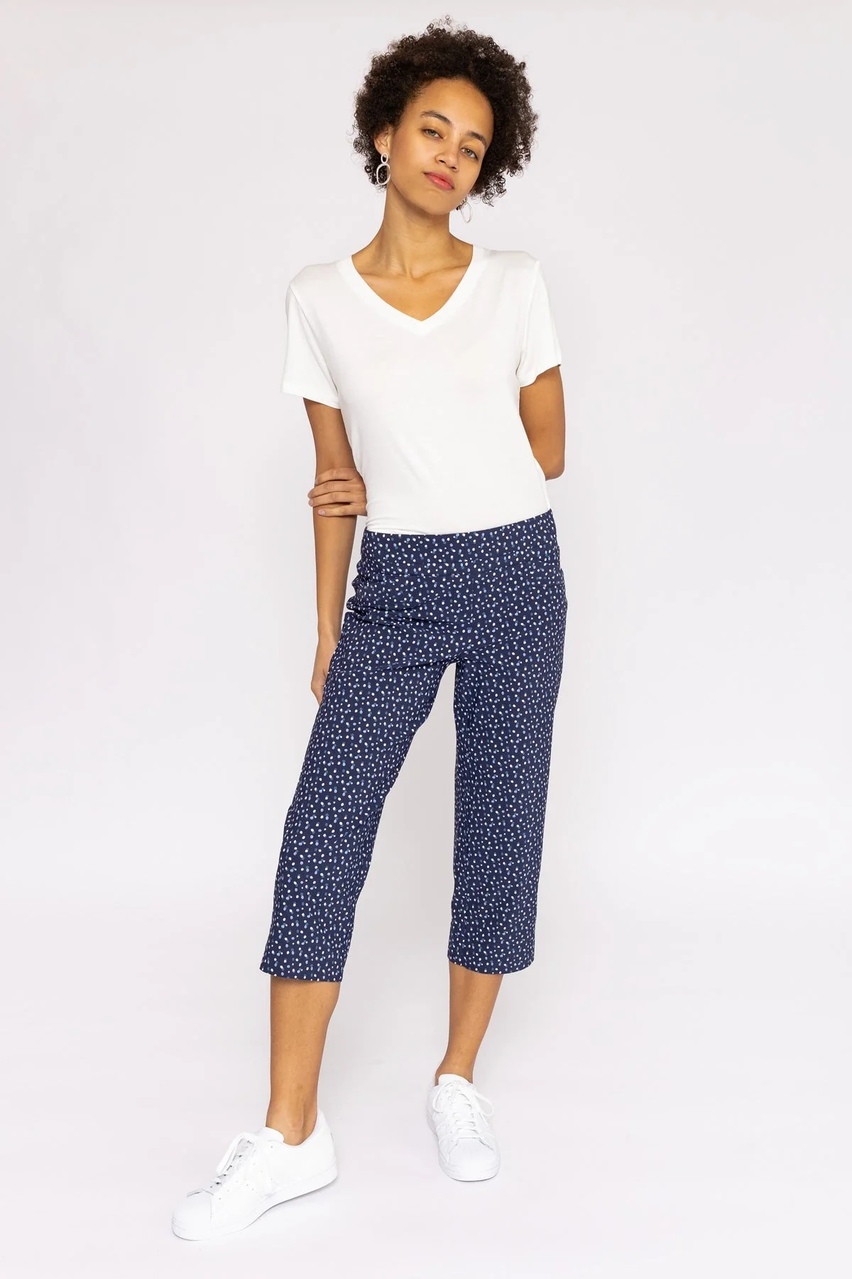 Bengaline Crop Pants in Navy Print