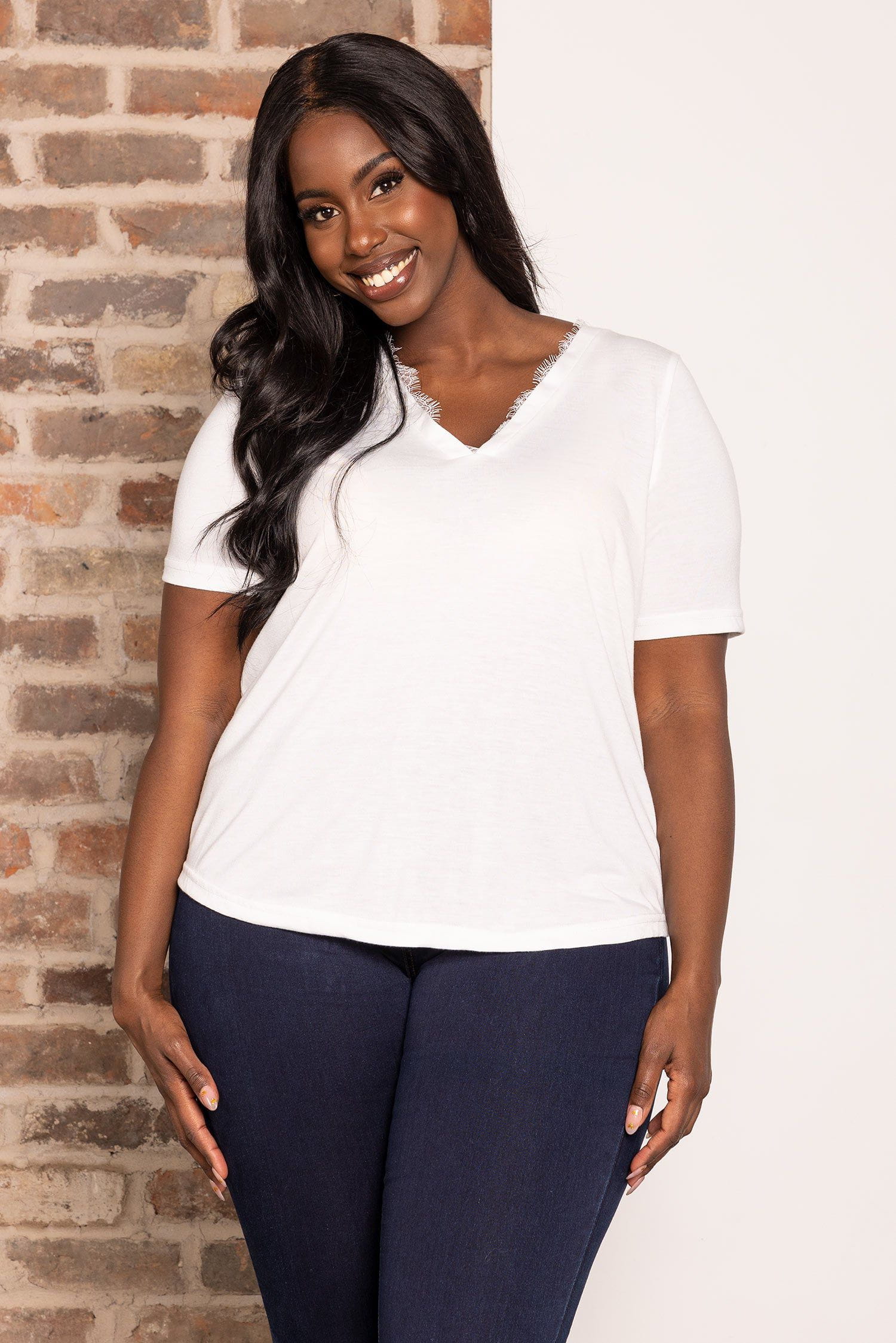 Curve - Daisy V-Neck Top in White