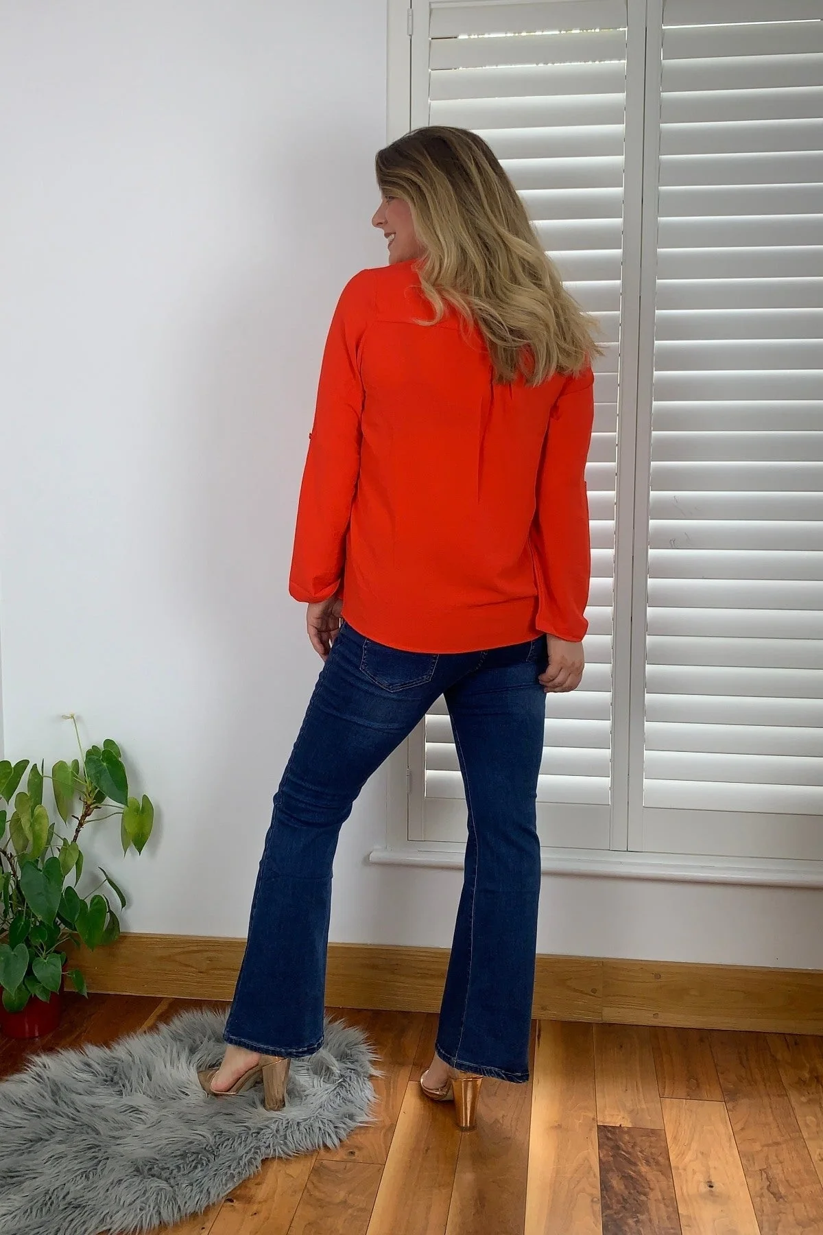 Textured Long Sleeve Blouse in Orange