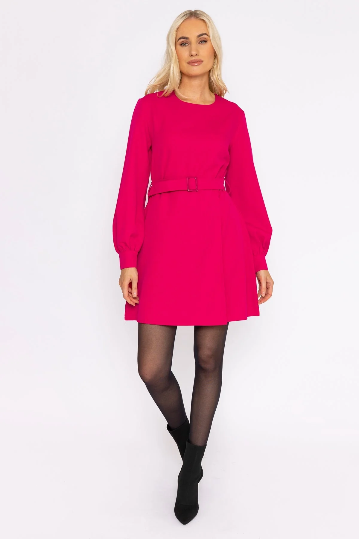 Belted Mini Dress in Fuchsia