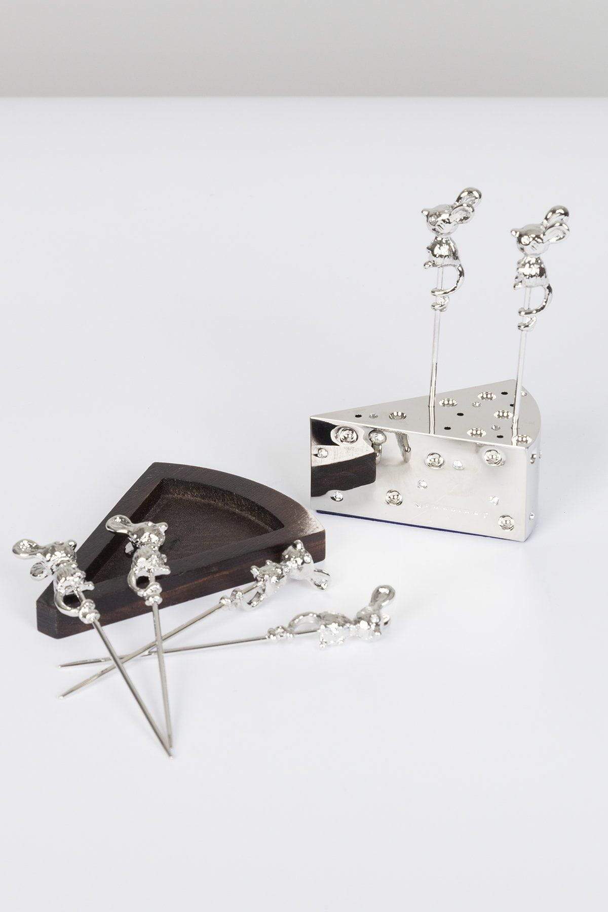 Silver Mice Cheese Picks on Stand
