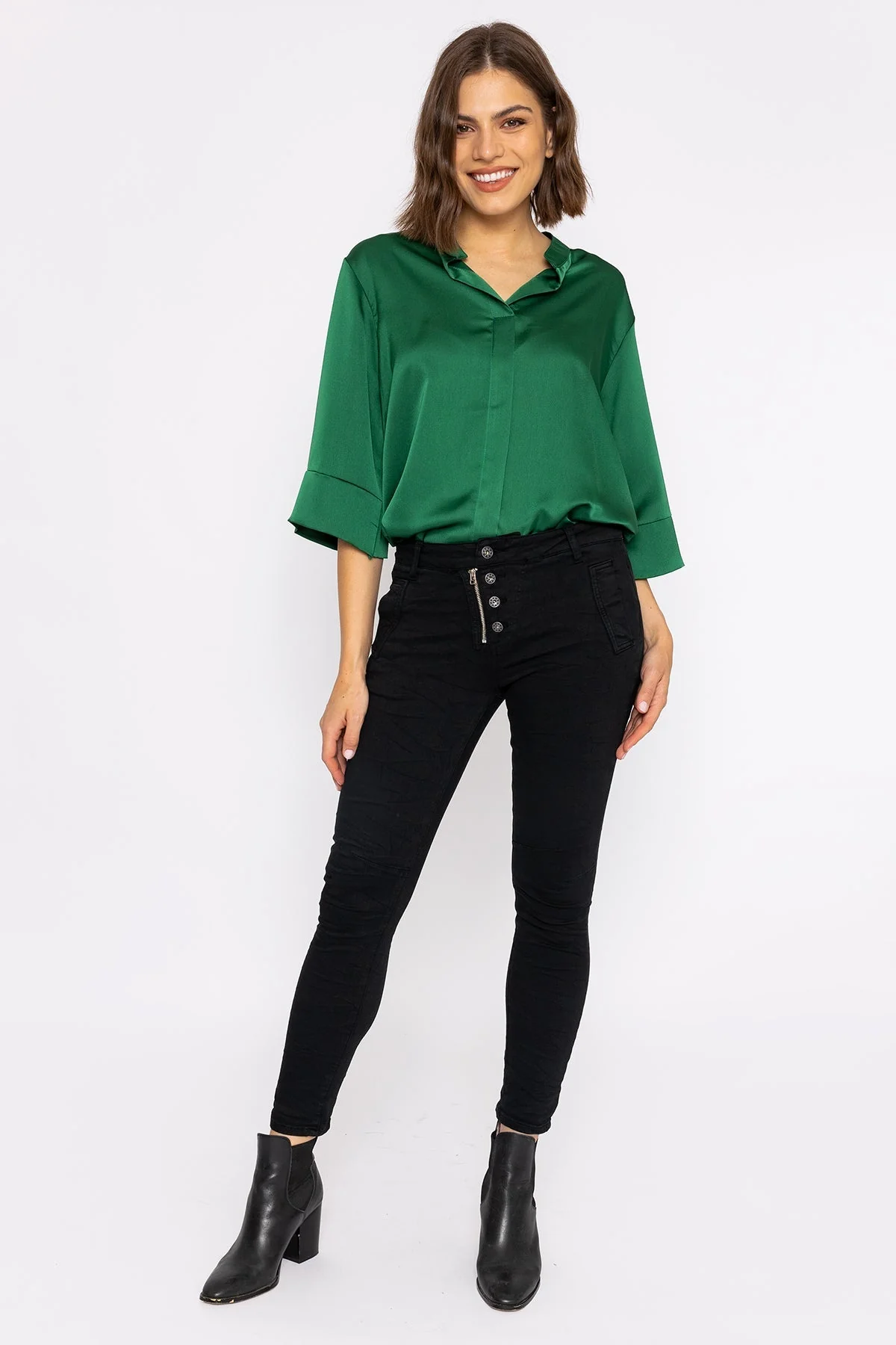 Button Front Jeans in Black