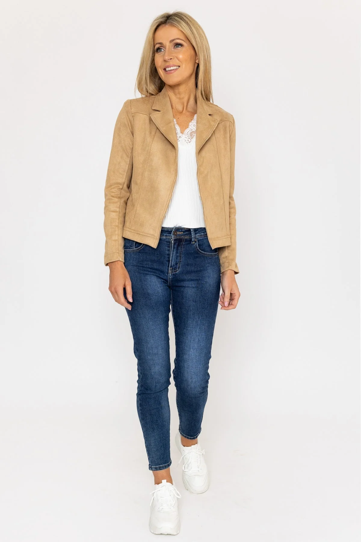 Suedette Zip Jacket in Camel
