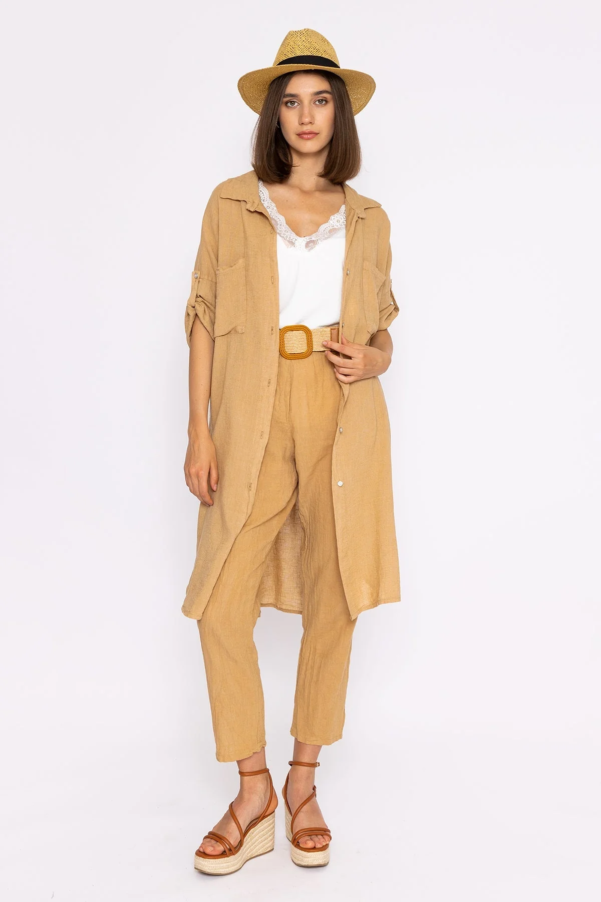 Oversized Linen Shirt in Camel