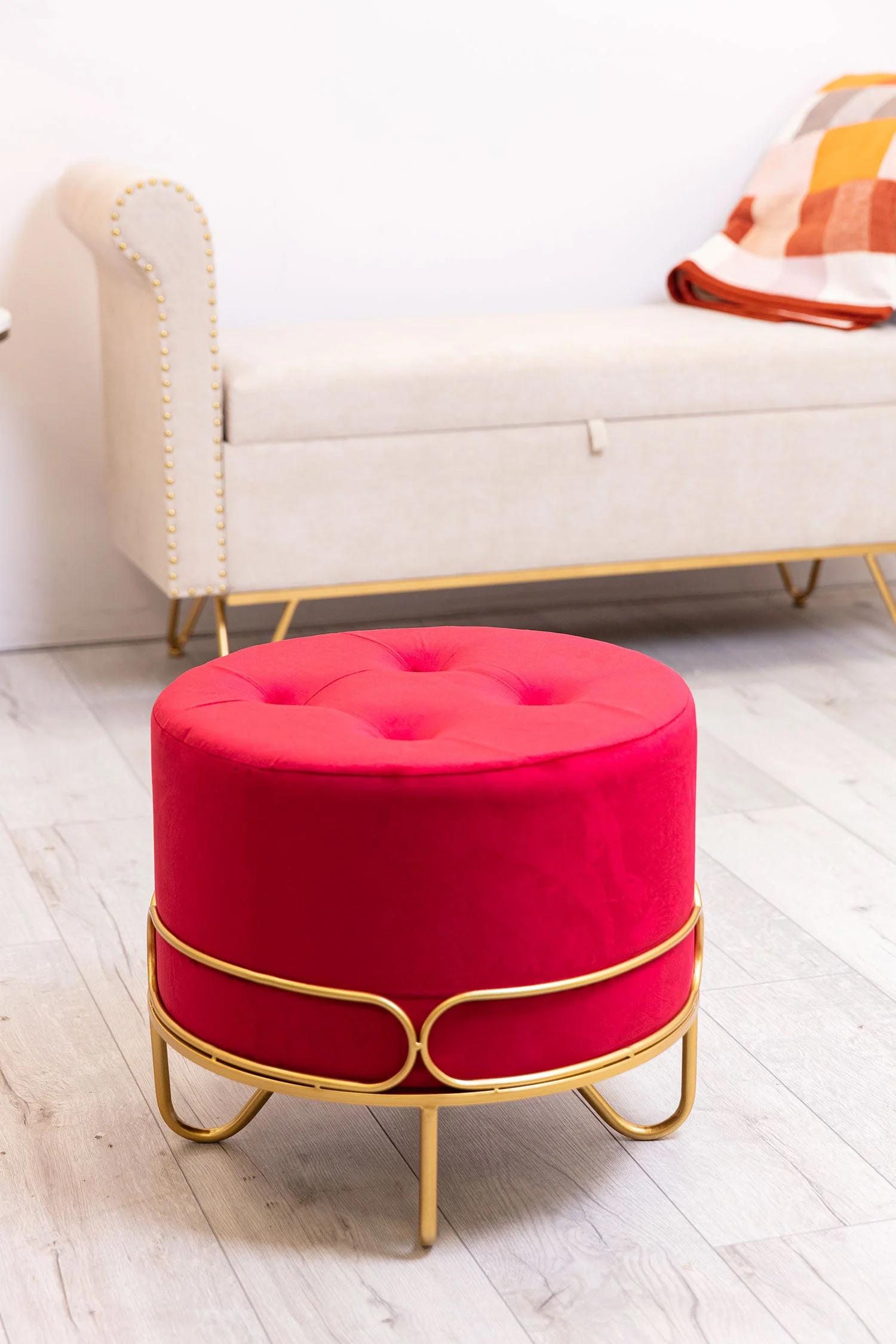 Round Red Ottoman