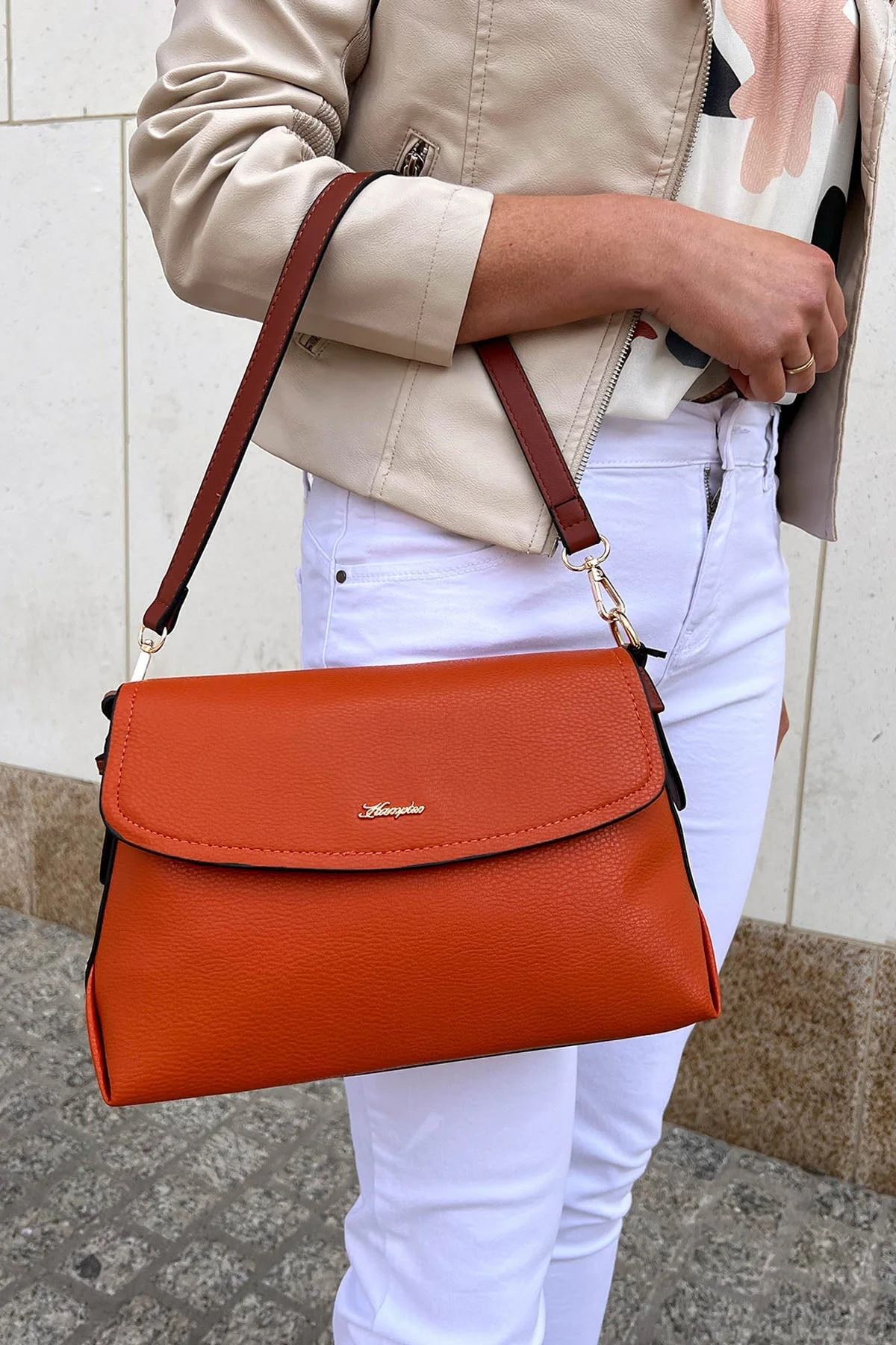 Flapover Shoulder Bag in Orange