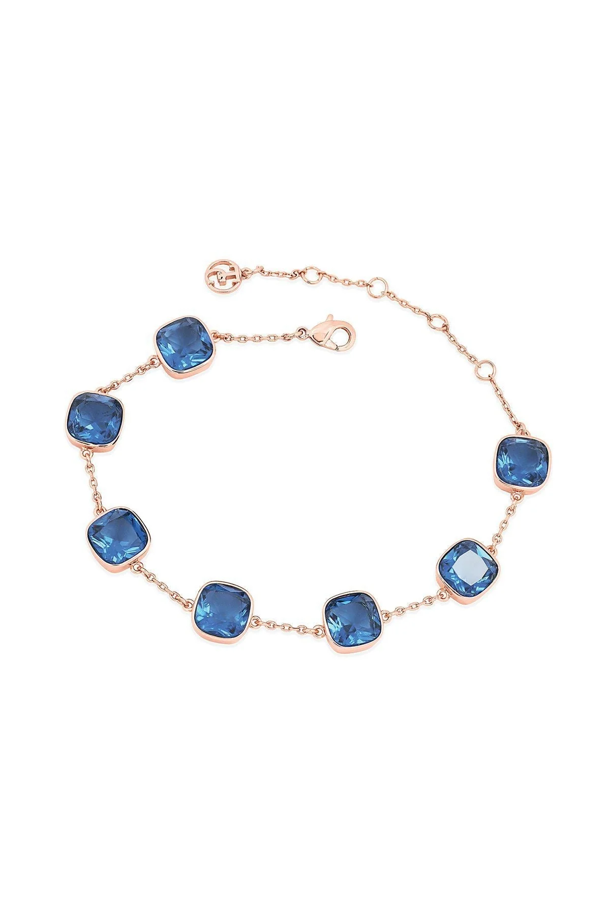Maureen OHara Blue Cushion Stone Rose Gold Bracelet