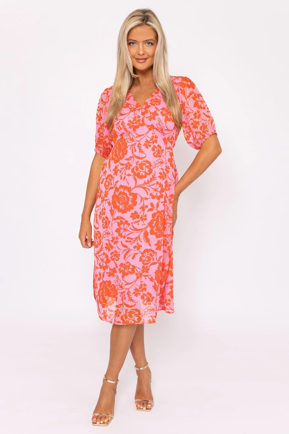 Luna Pink Print Midi Dress