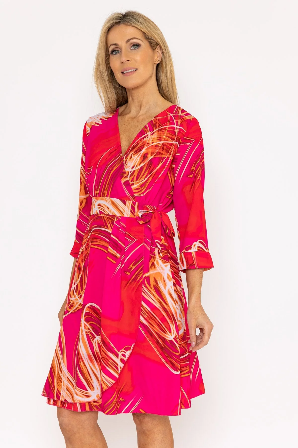 Carly Knee Length Dress in Pink Print