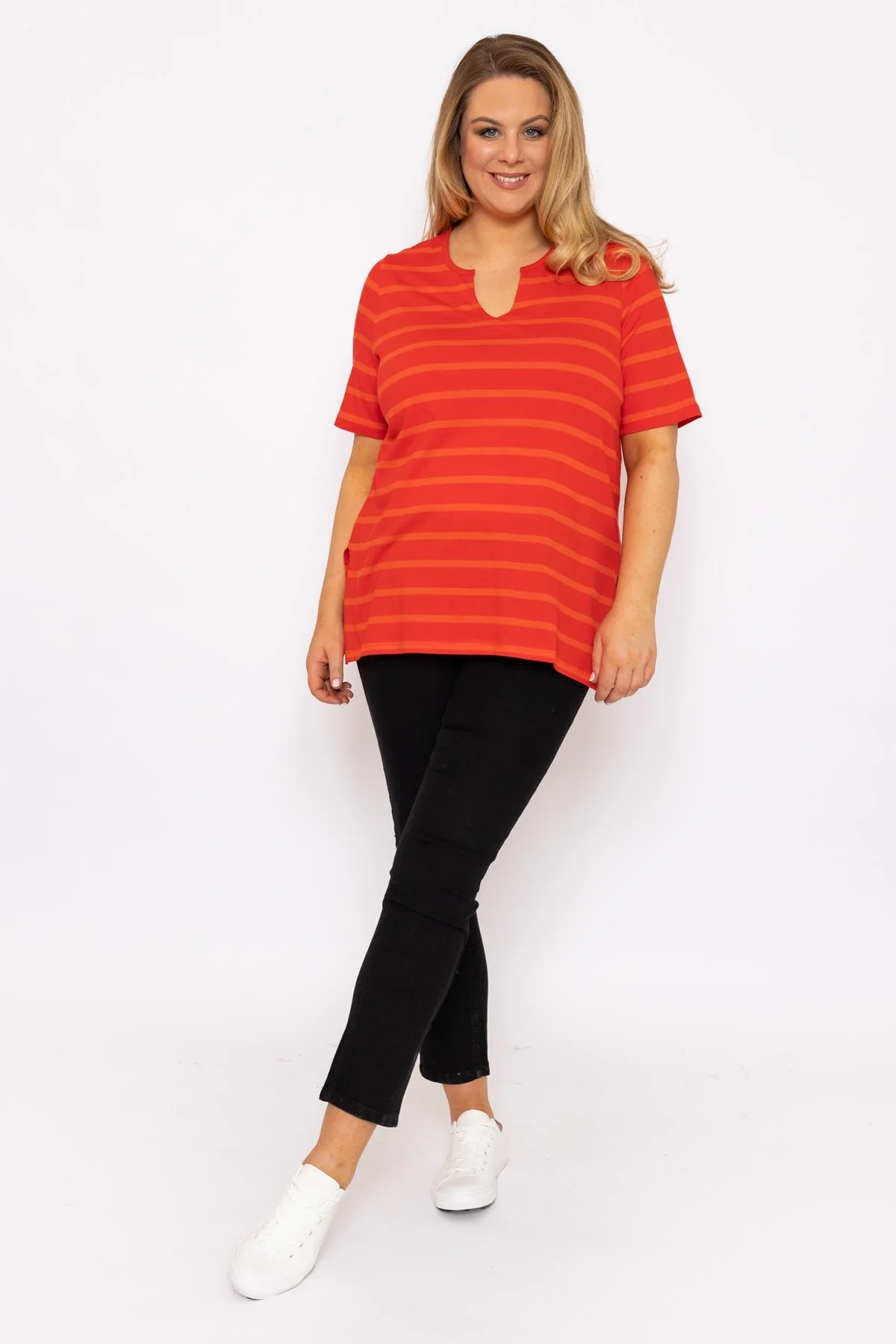 Striped Oversize Short Sleeve Top in Red