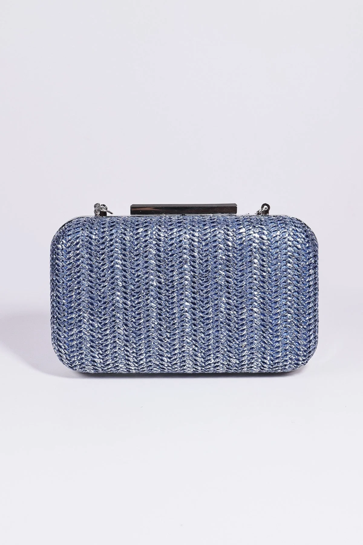 Woven Metallic Clutch in Navy