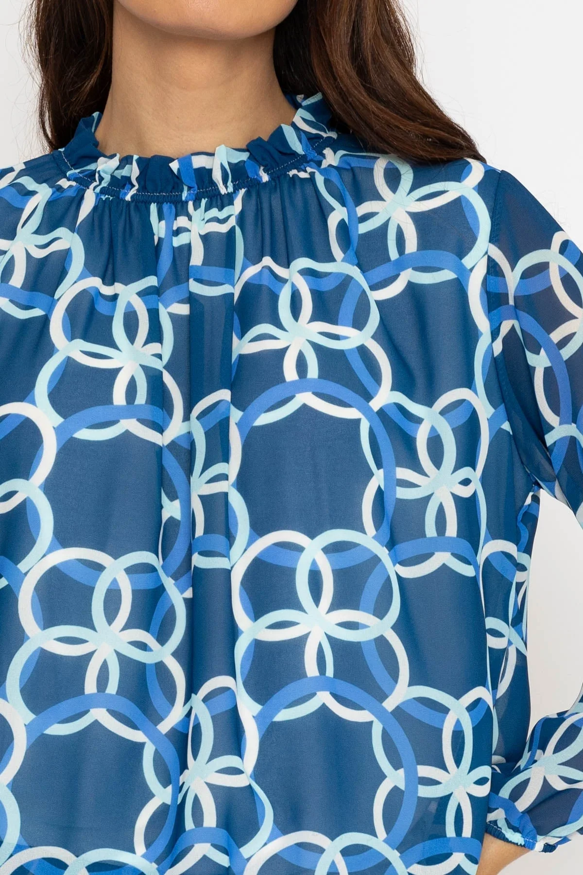 High Neck Top in Blue Print