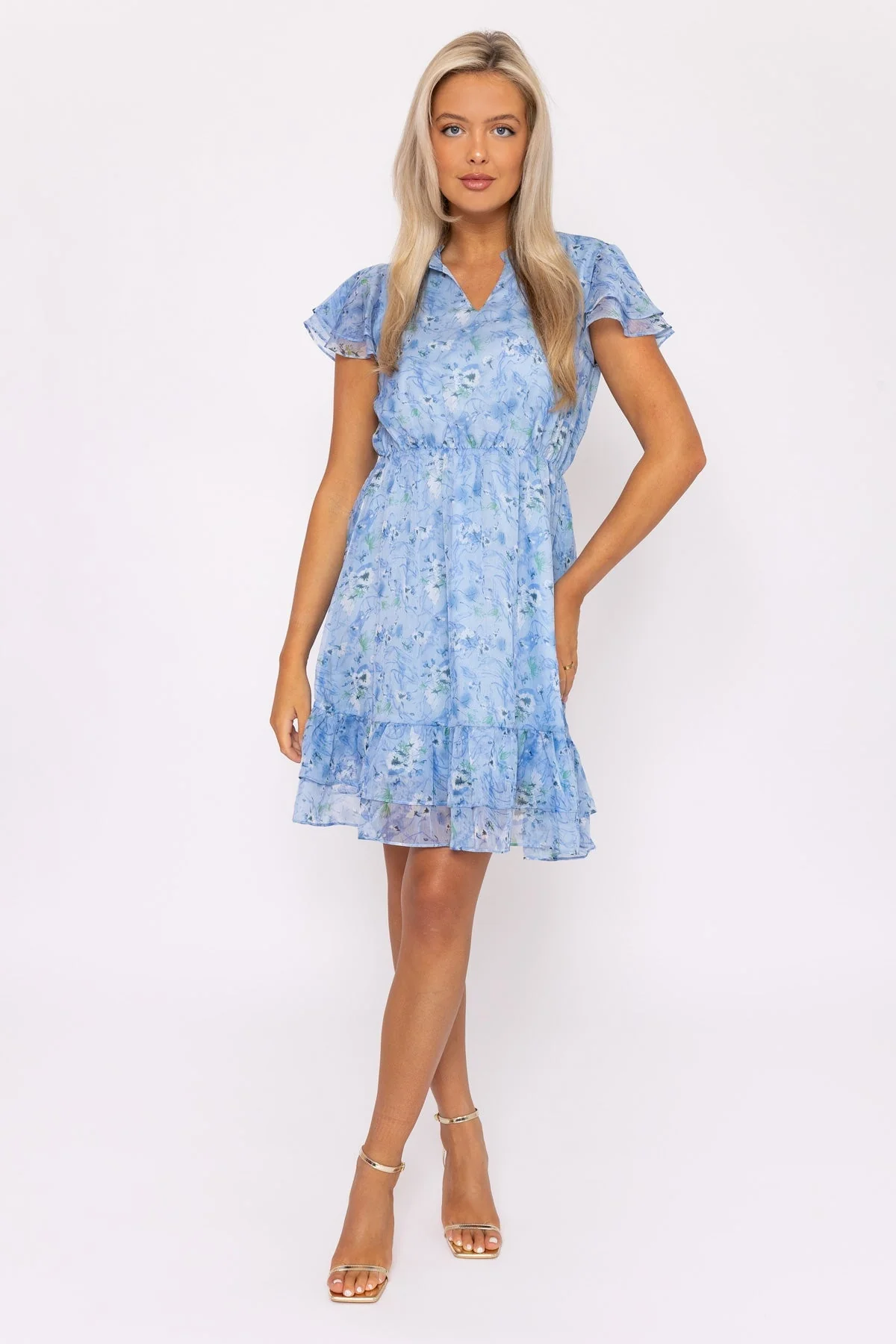 Maria Blue Printed Knee Dress