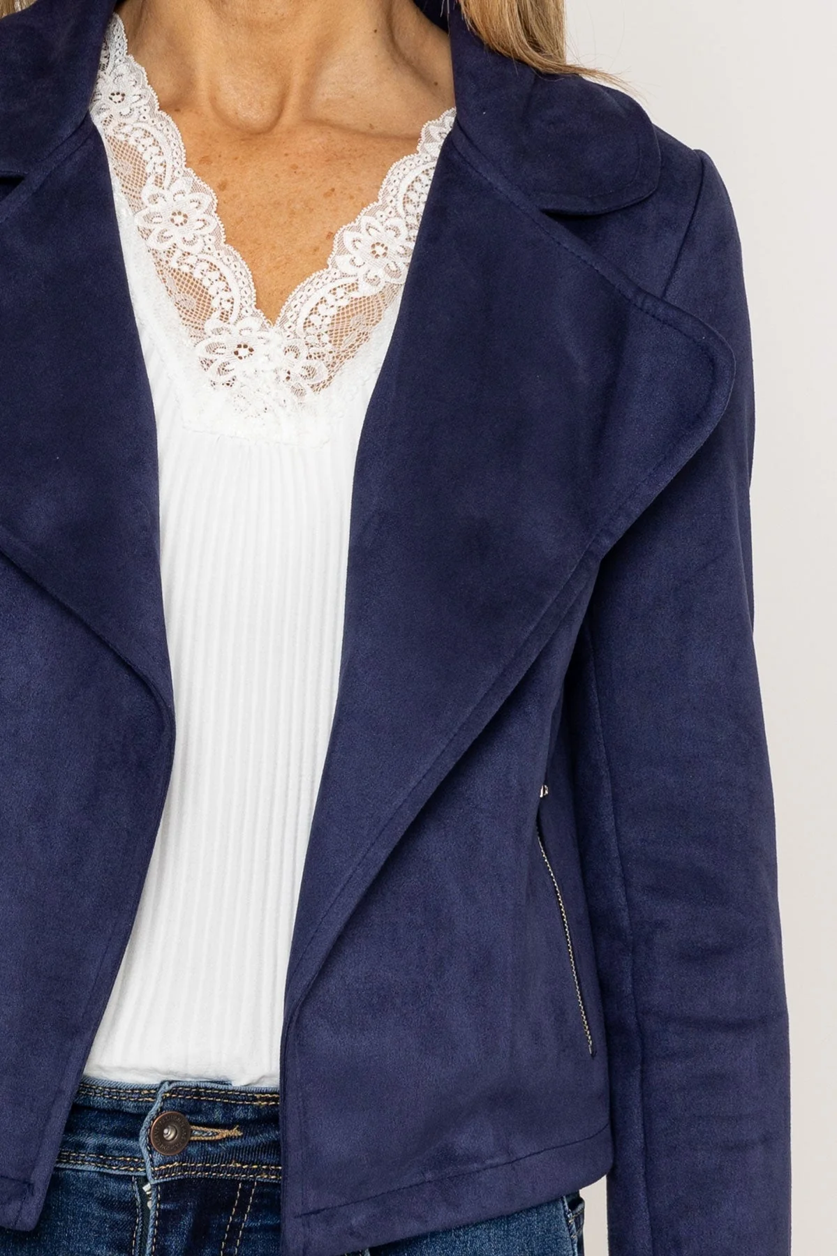 Suede Cover Up Jacket in Navy