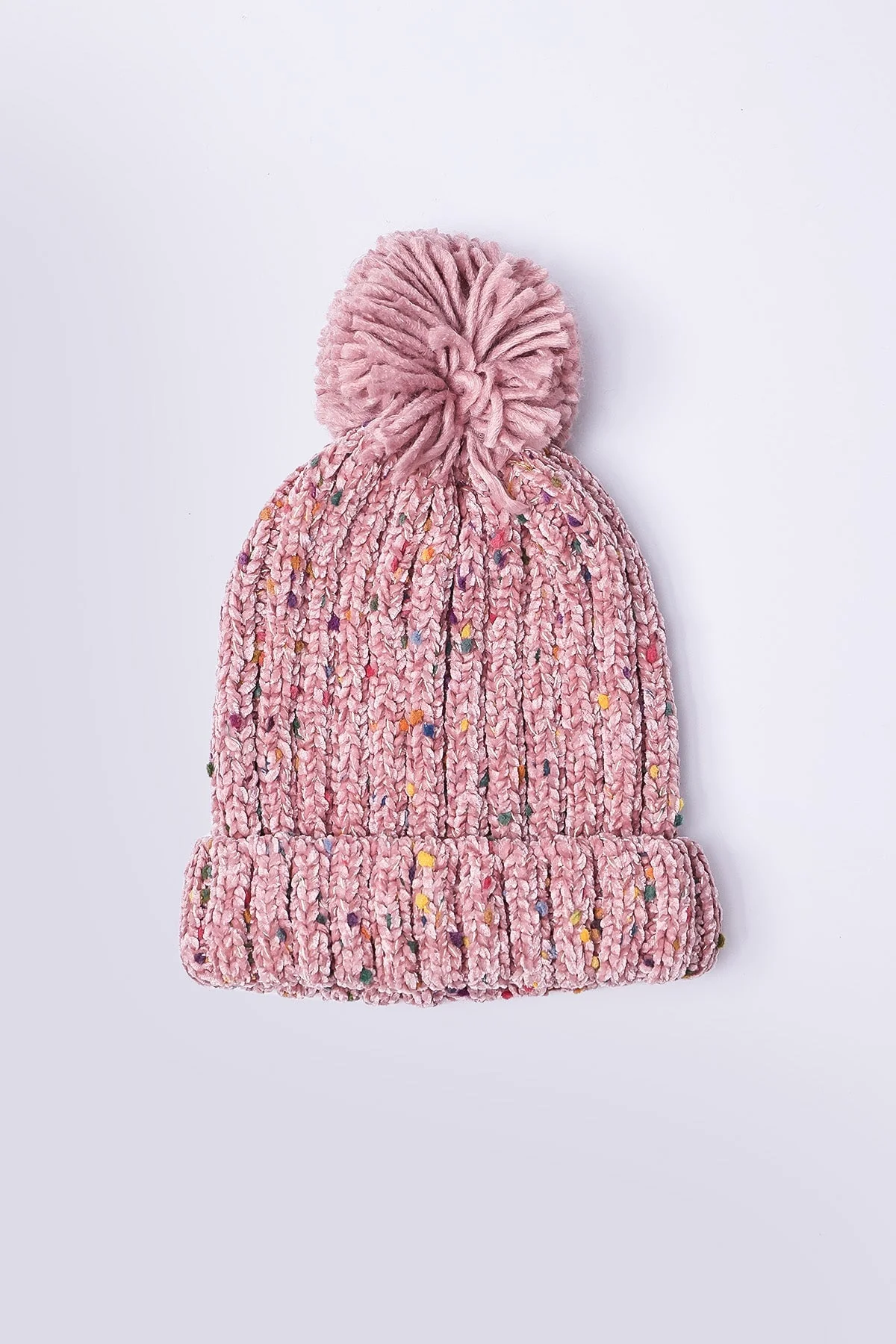 Chenille Contrast Beanie in Pink