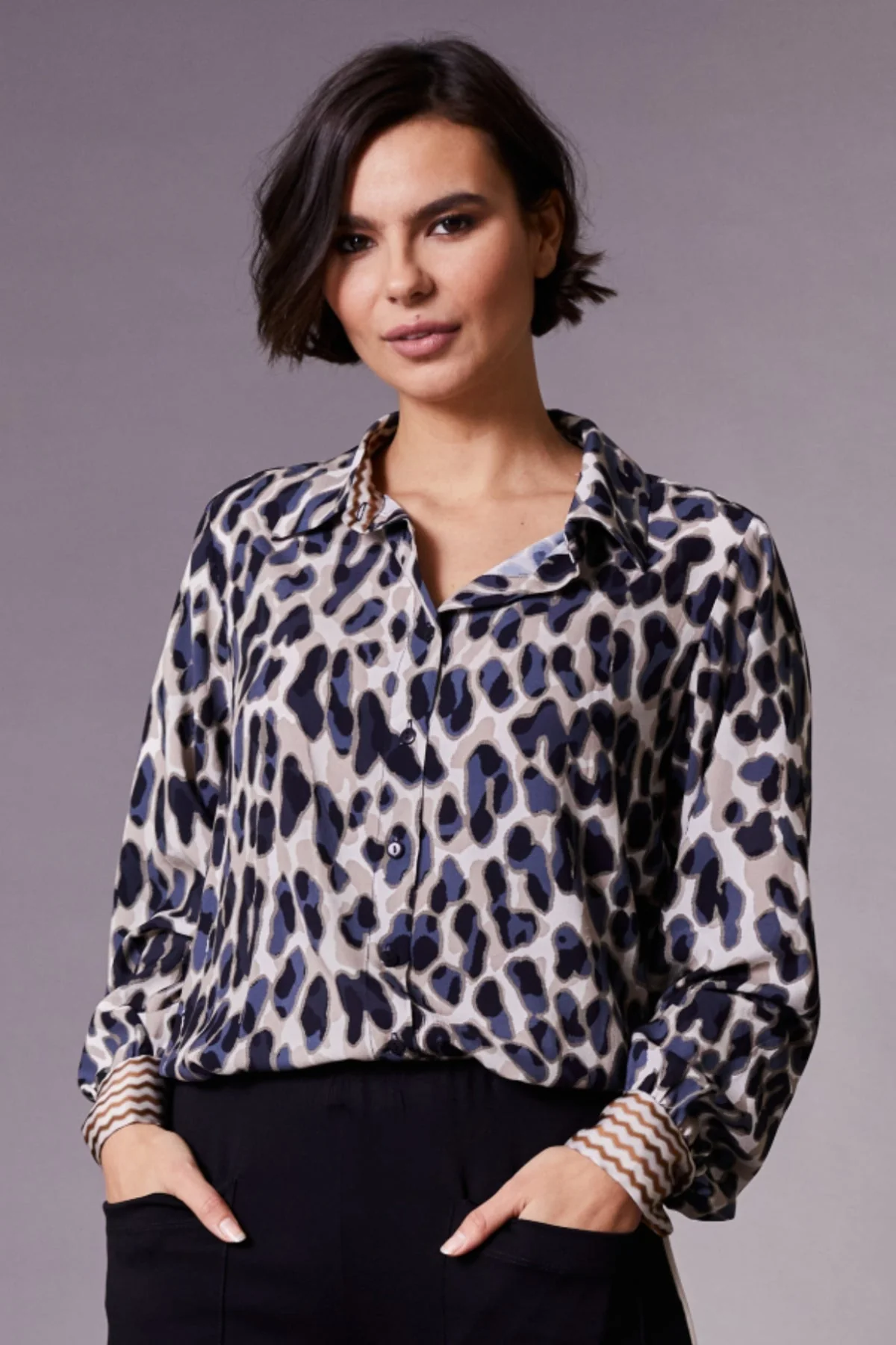 Contrast Print Blouse