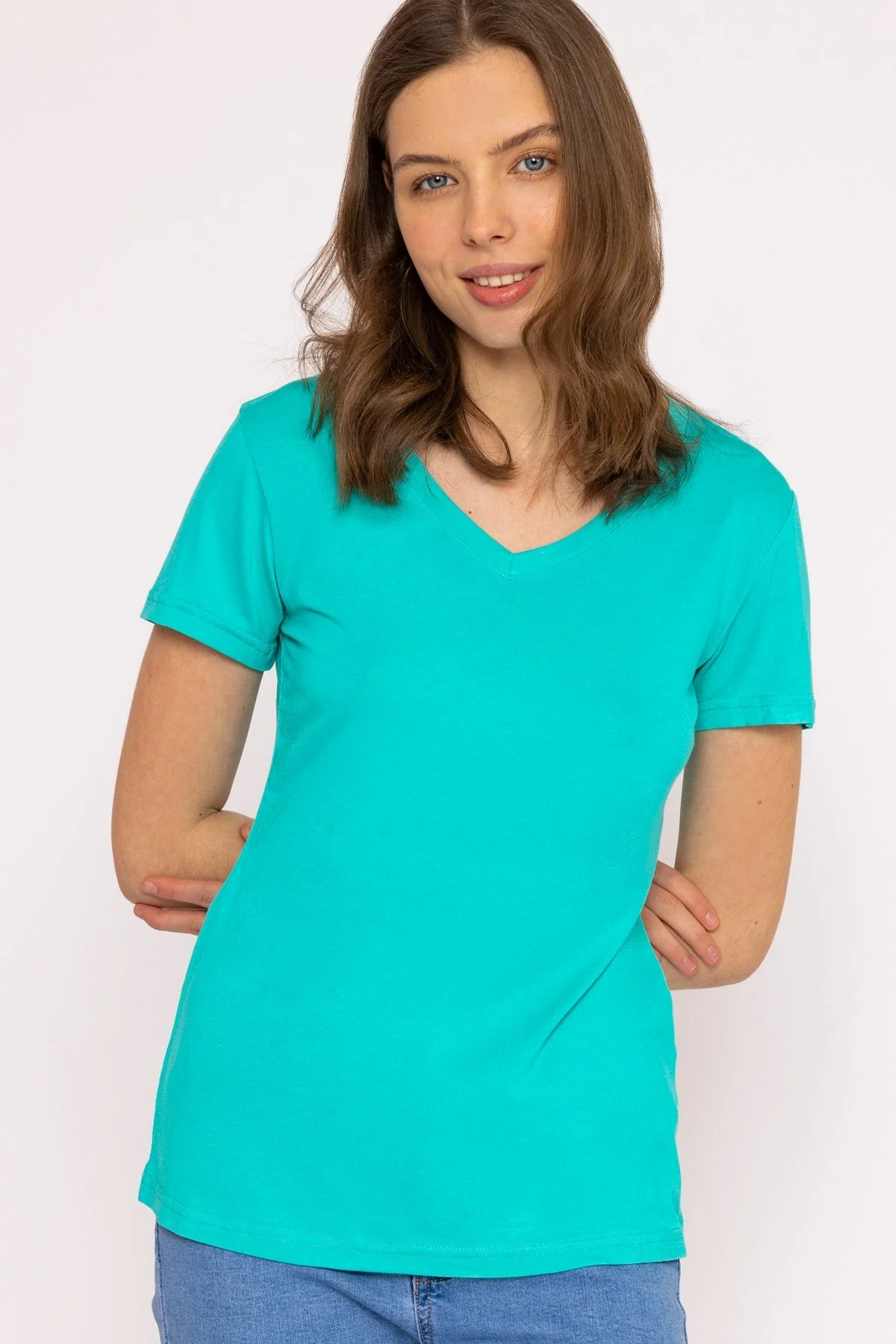 V Neck Tee in Aqua