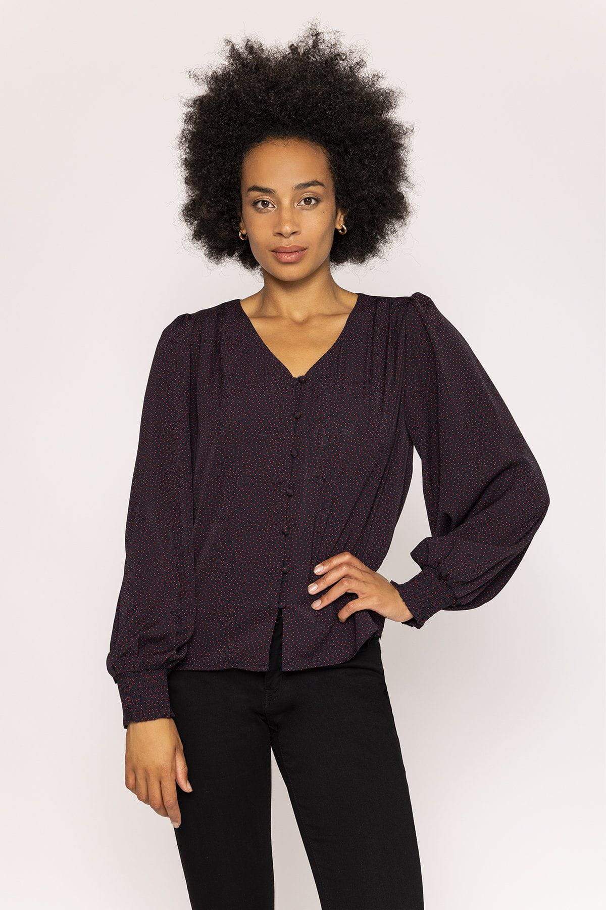 Polka Dot Print V Neck Top in Black