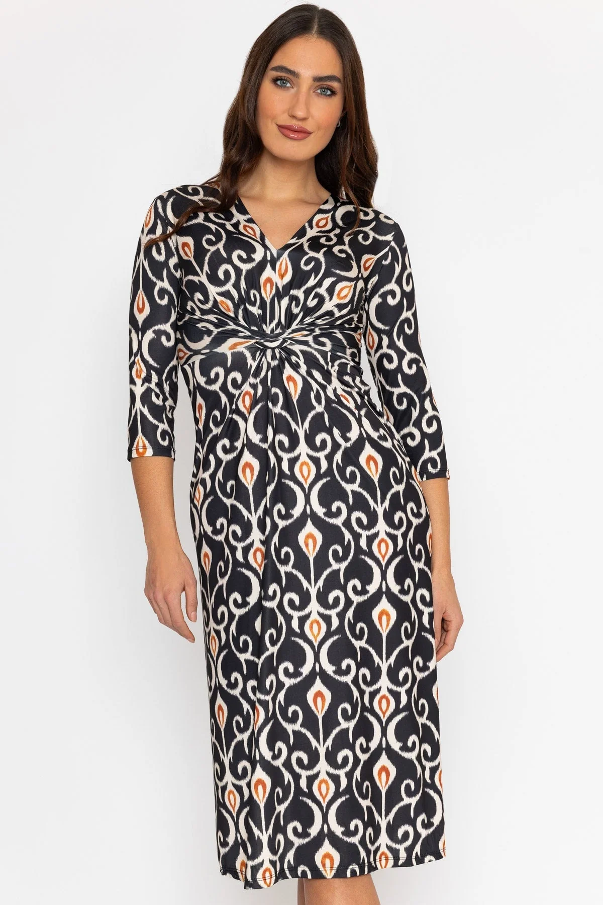 Louisa Midi Dress in Black Print