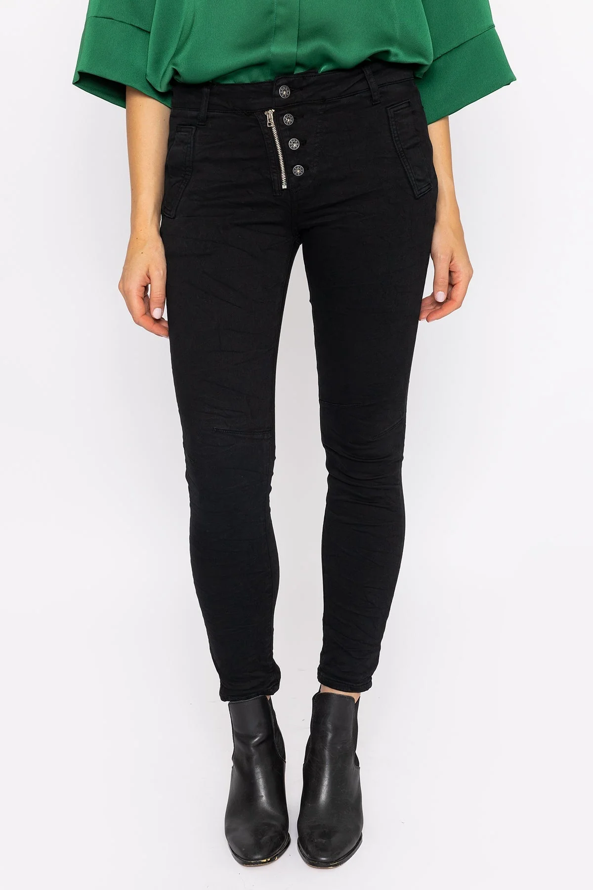 Button Front Jeans in Black