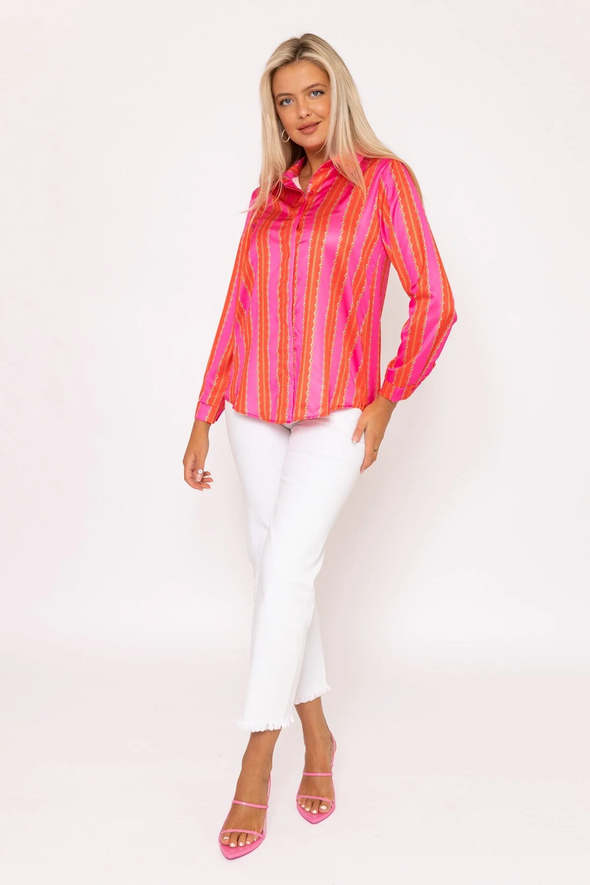 Printed Sateen Shirt in Pink Print