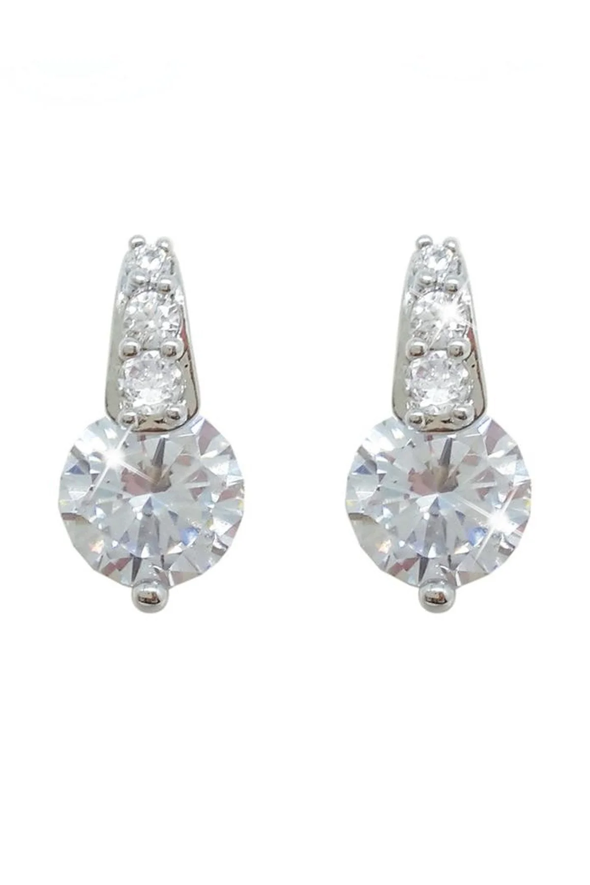Silver Round Earrings With Pave Bale
