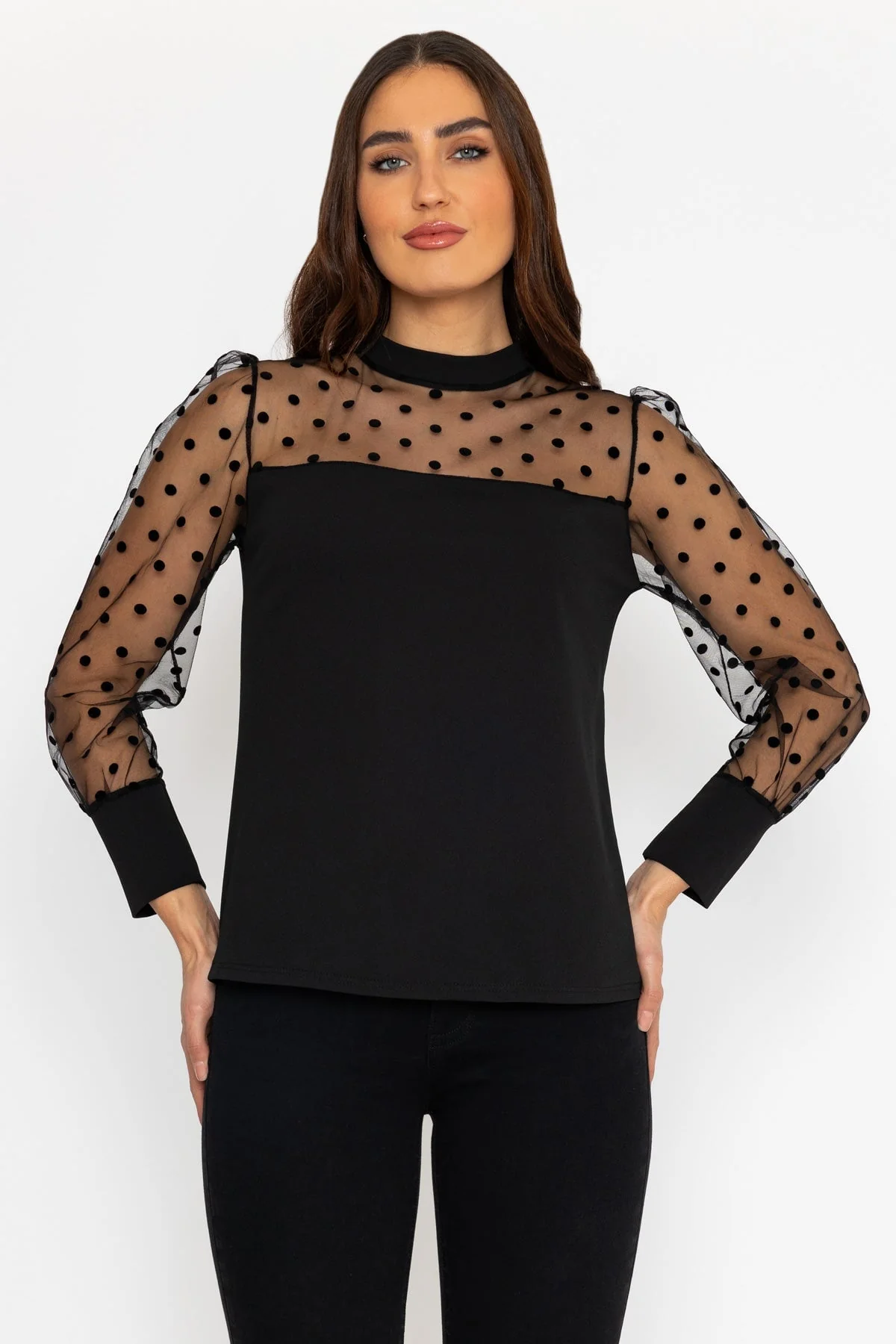 High Neck Mesh Top in Black