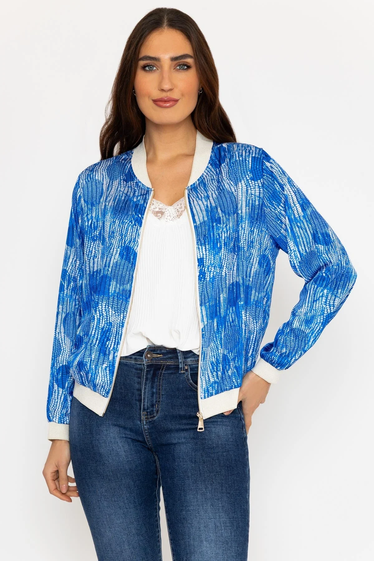 Printed Bomber Jacket in Blue