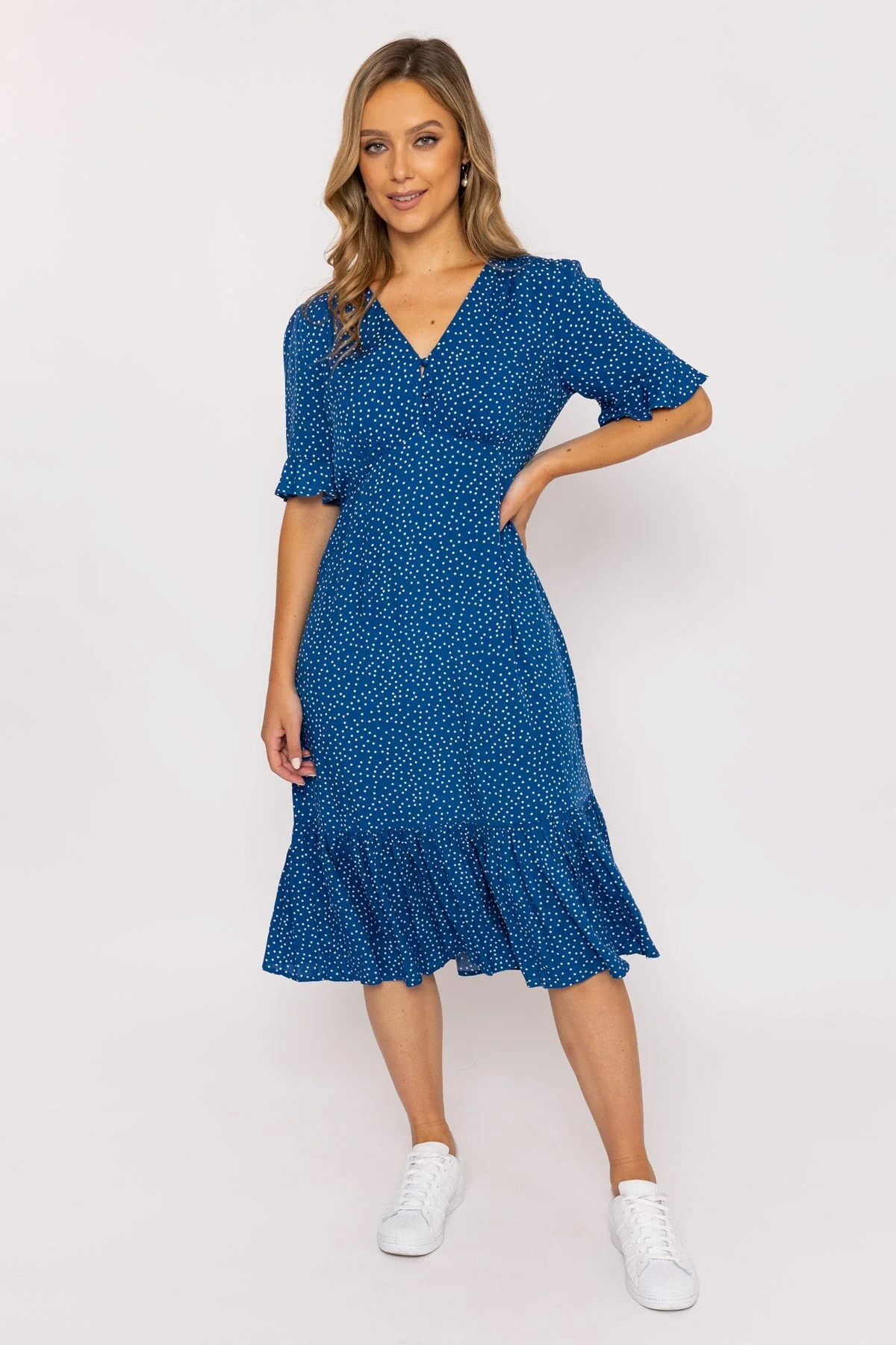 Betty Midi Dress in Blue Print