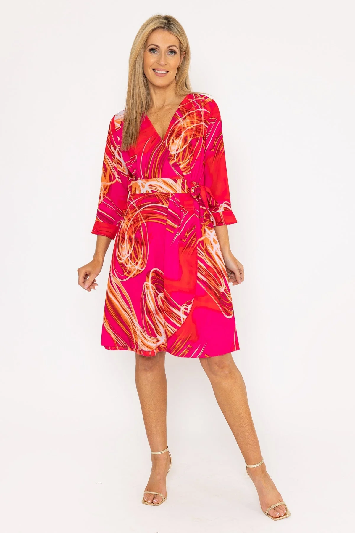 Carly Knee Length Dress in Pink Print