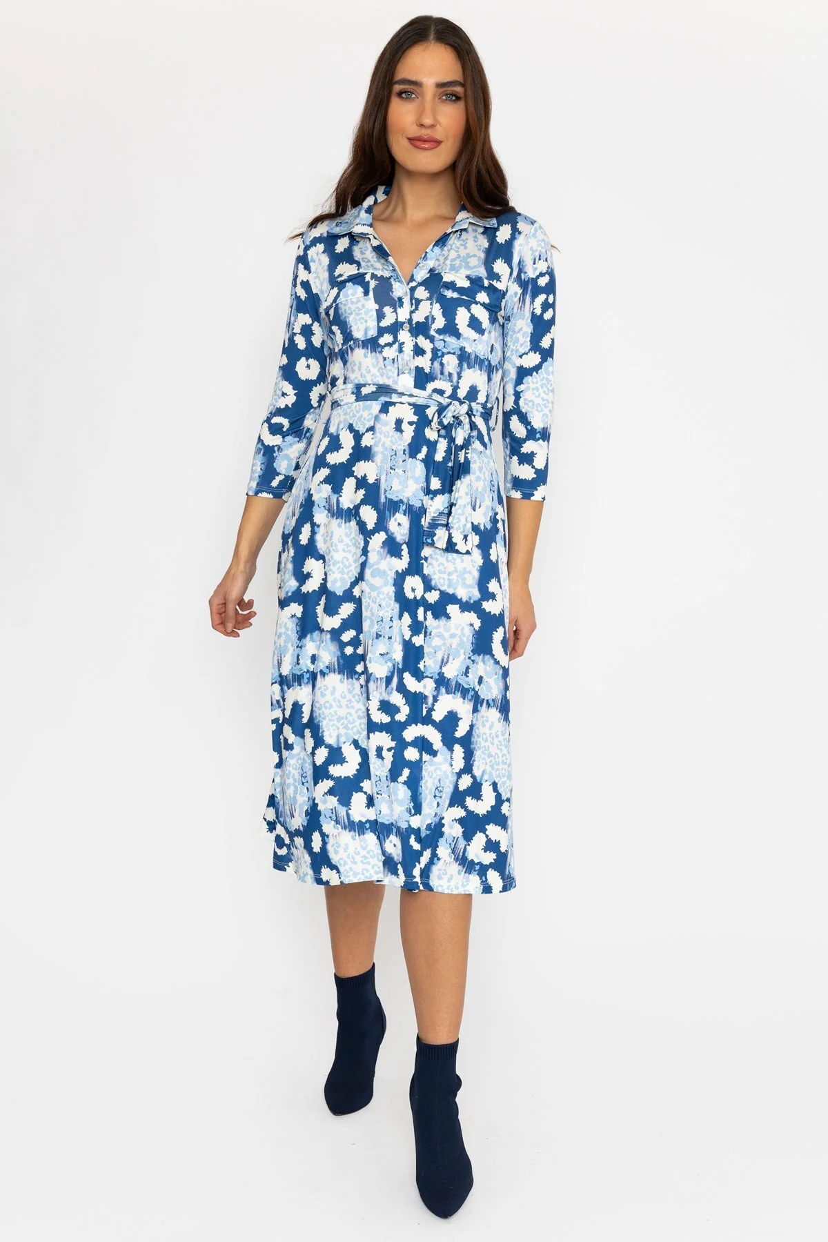 Eithne Midi Dress in Blue Print