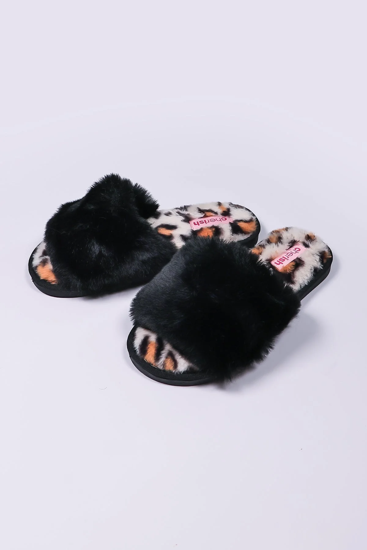 Boxed Black Animal Faux Fur Slipper