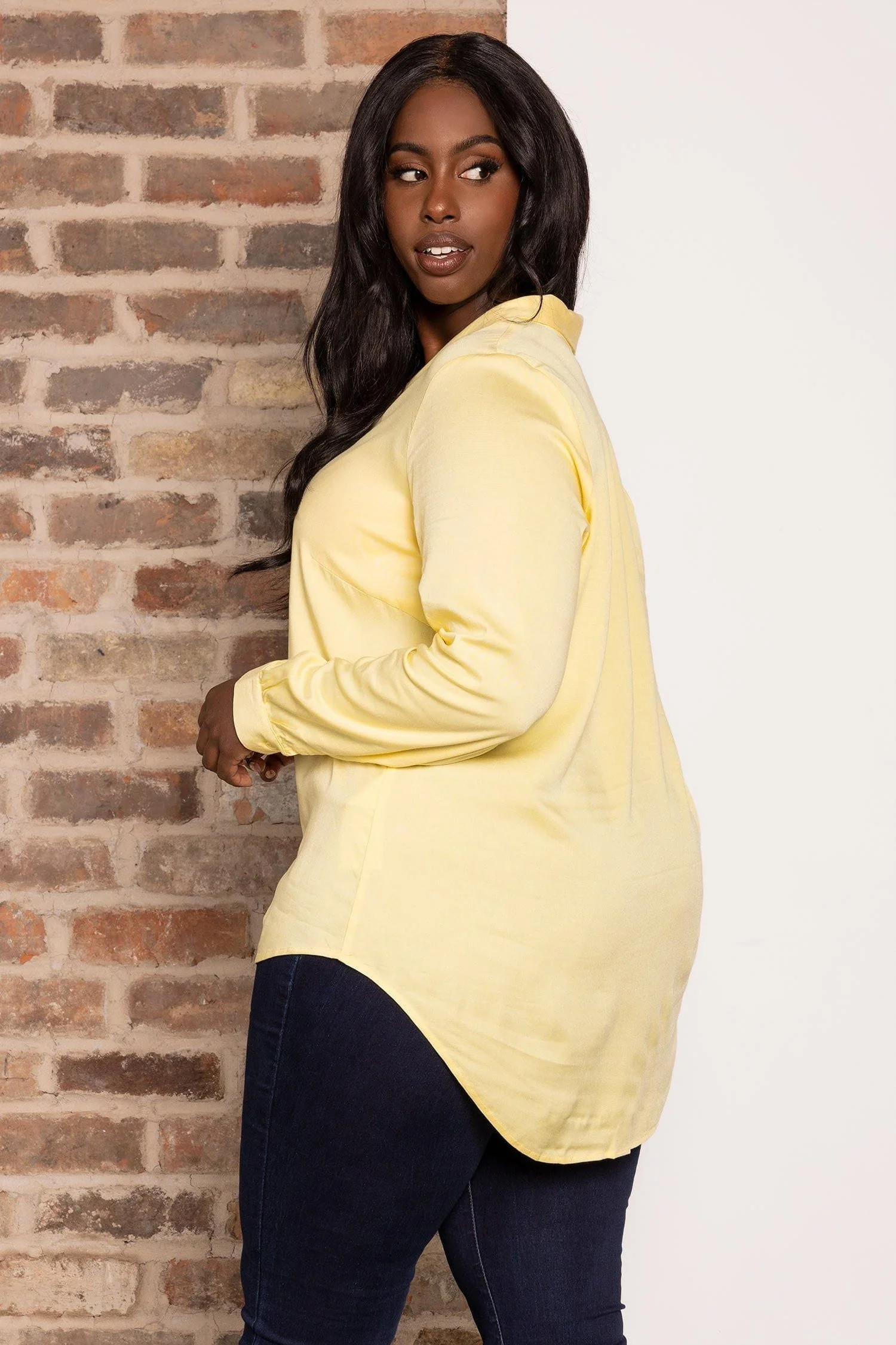 Curve - Josie 3/4 Sleeve Blouse in Yellow