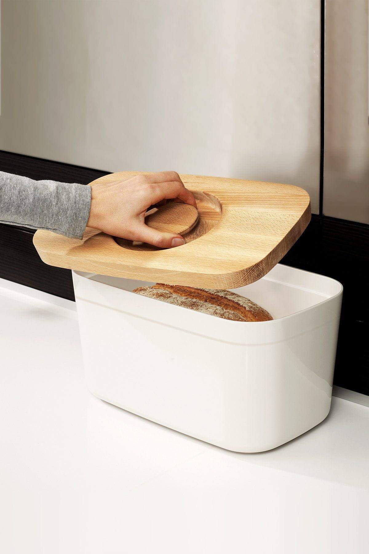 Bread Bin with Cutting Board Lid in White