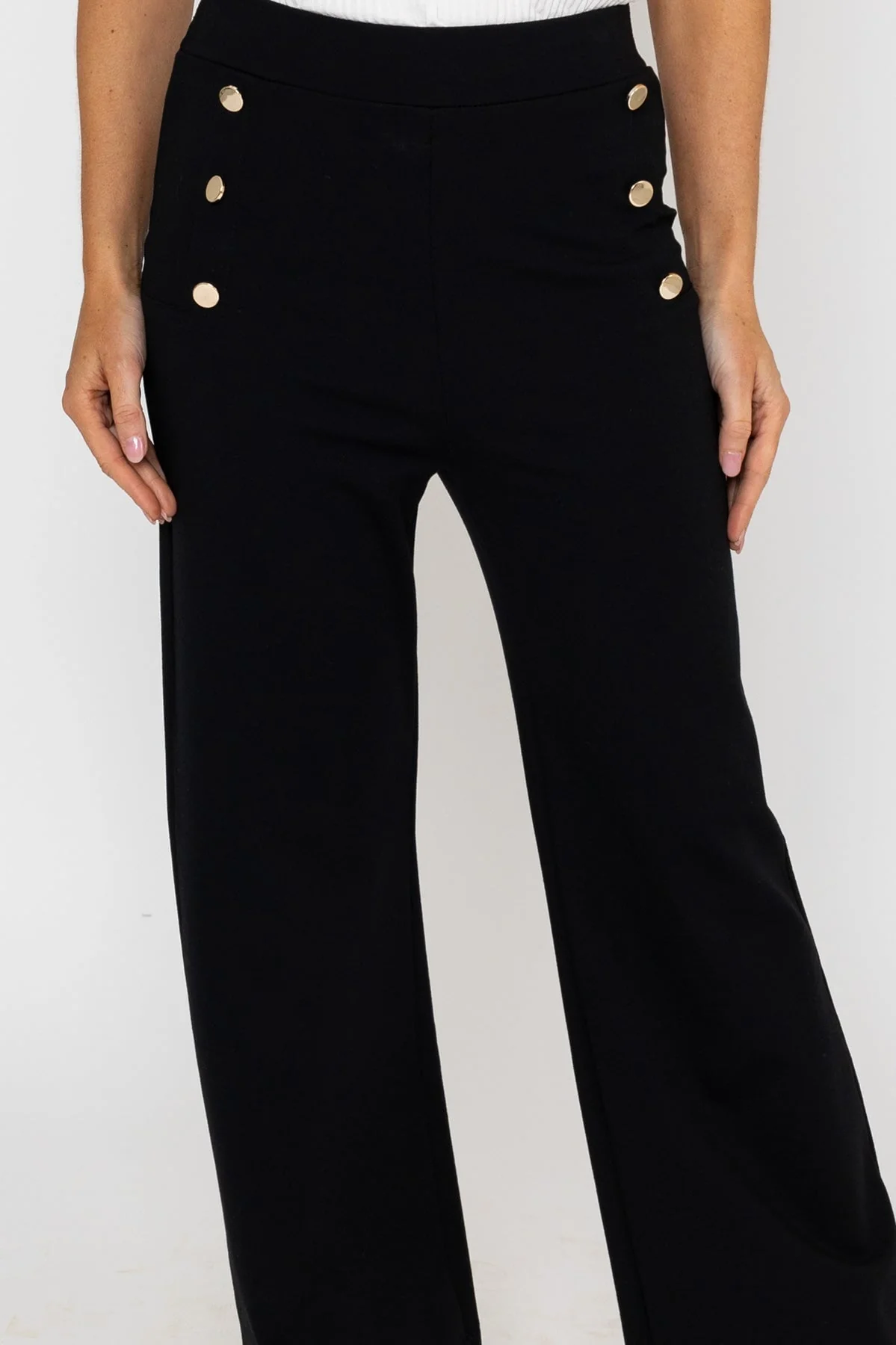 Button Detail Ponte Trousers in Black