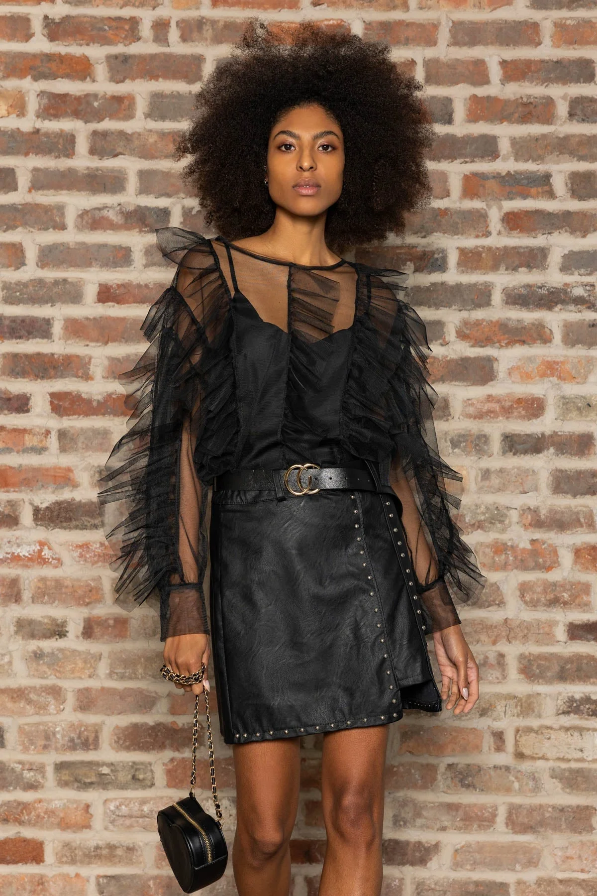 Black PU Studded Mini Skirt