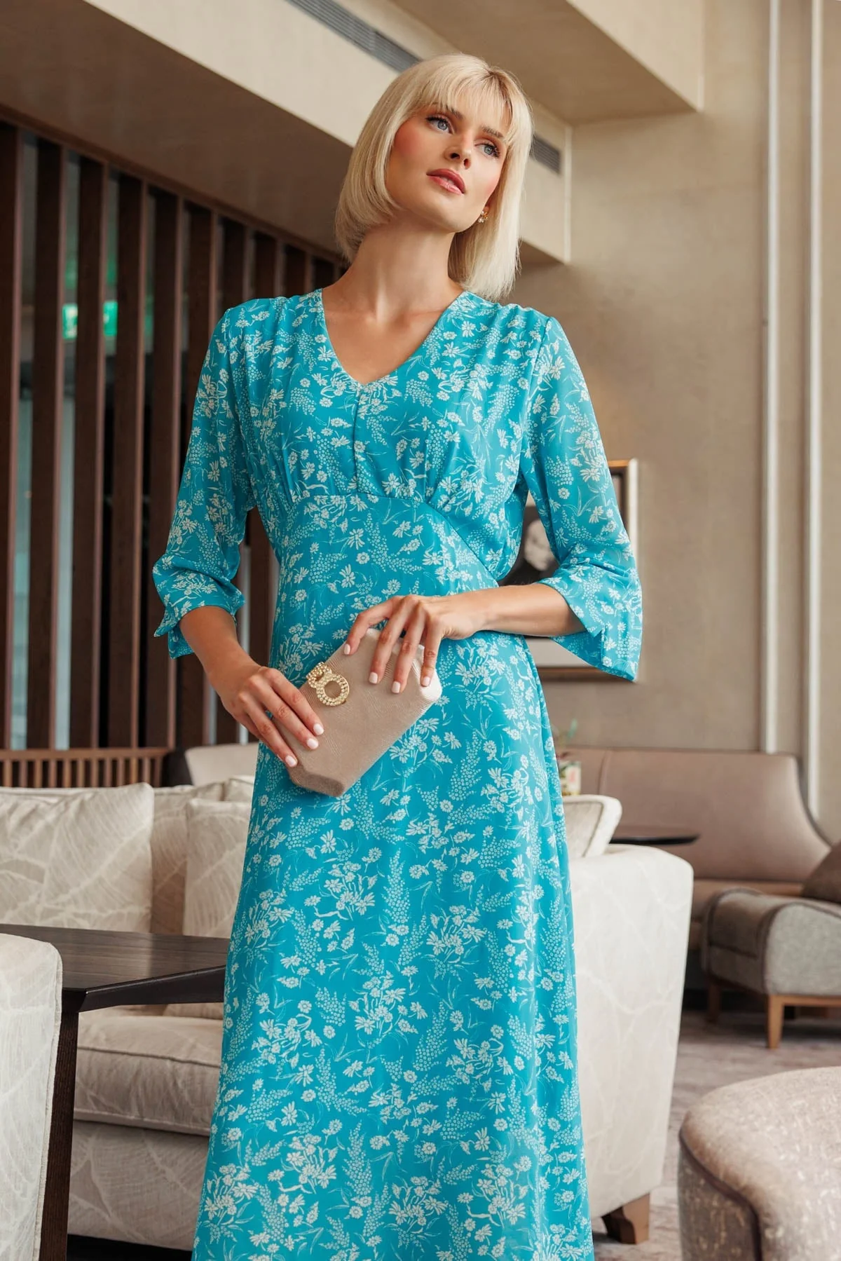 Textured Clutch Bag with Metal Tab in Gold