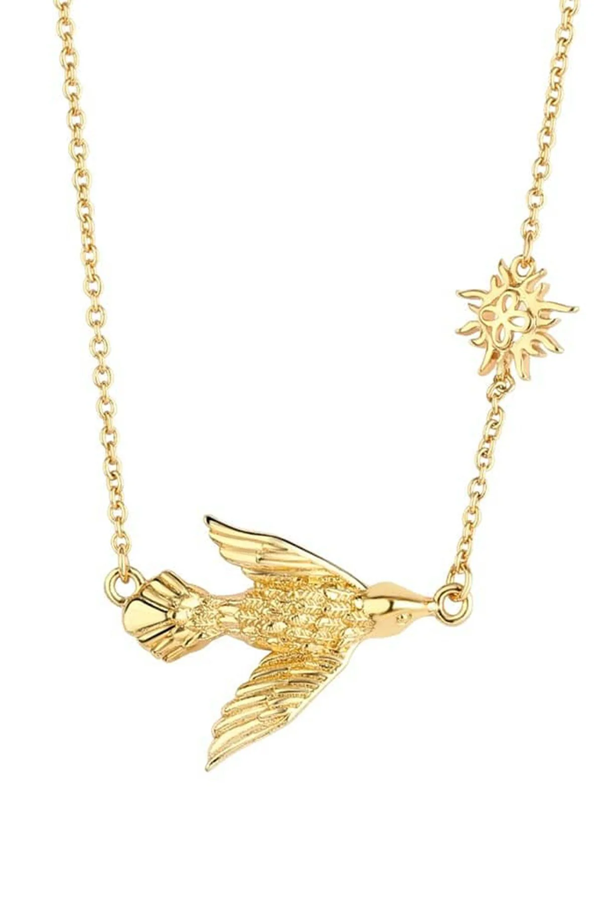 Gold Plated Necklace with Bird and Sun Charm