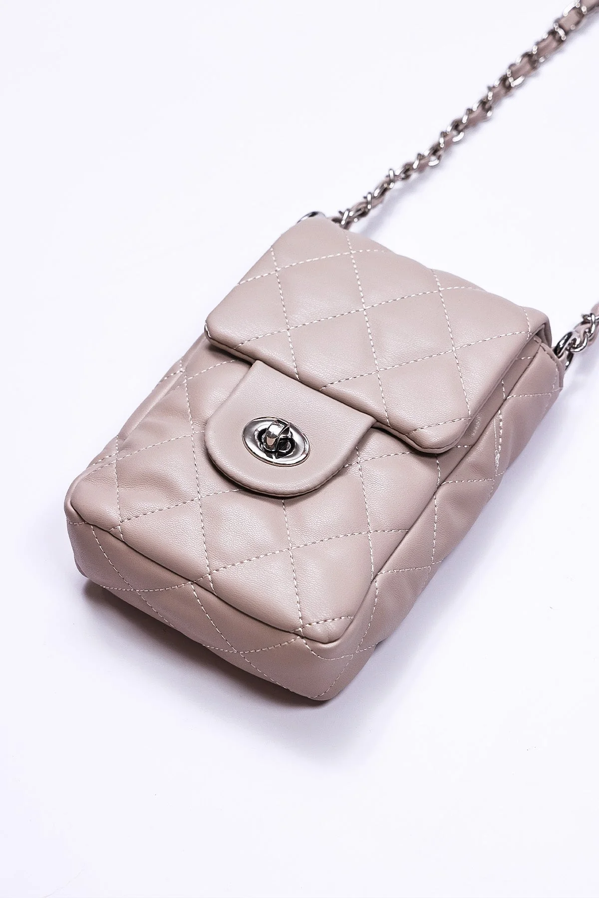 Boxed Quilted Crossbody Bag in Camel