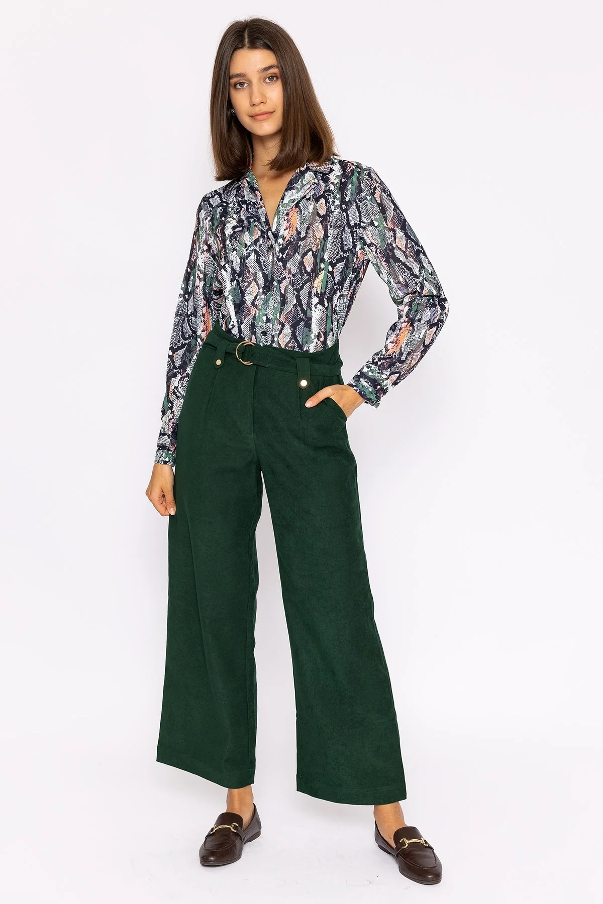Wide Leg Twill Pant in Green