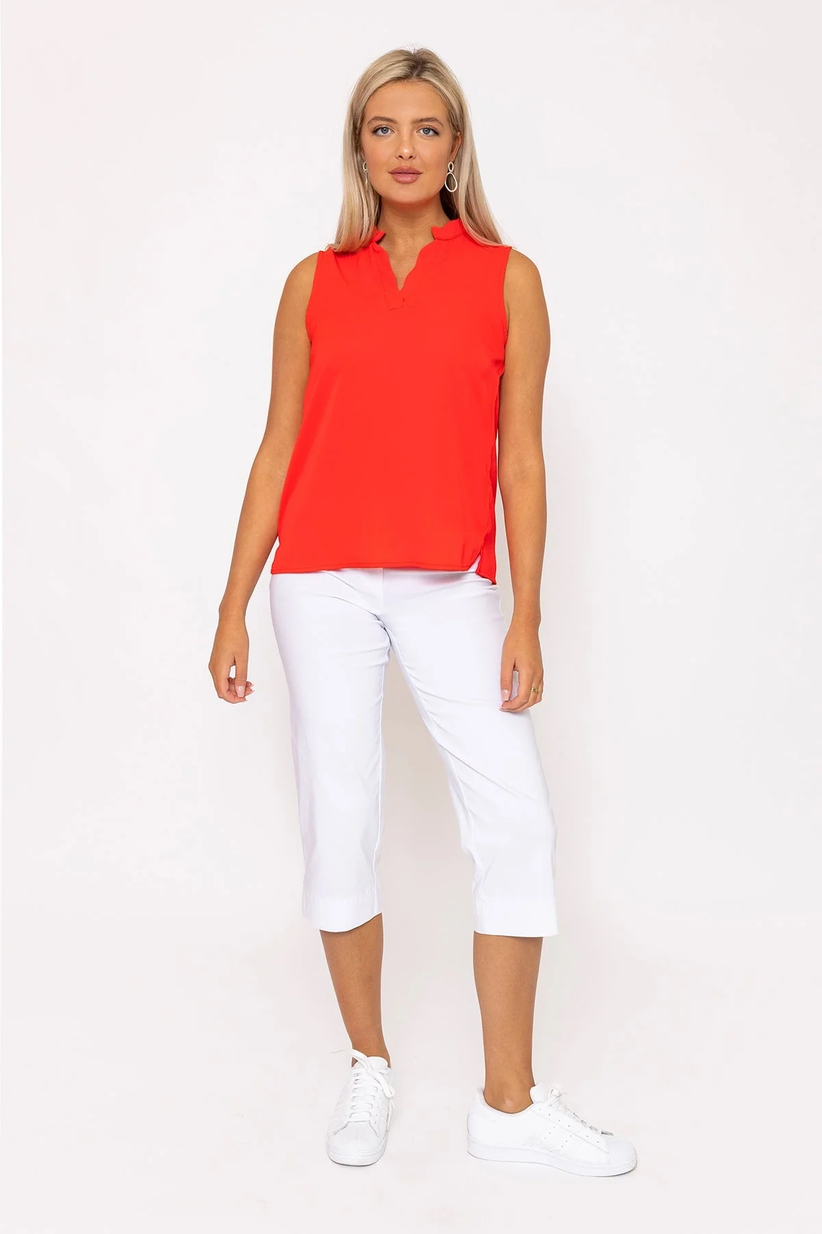 Red Scallop Trim Sleeveless Top