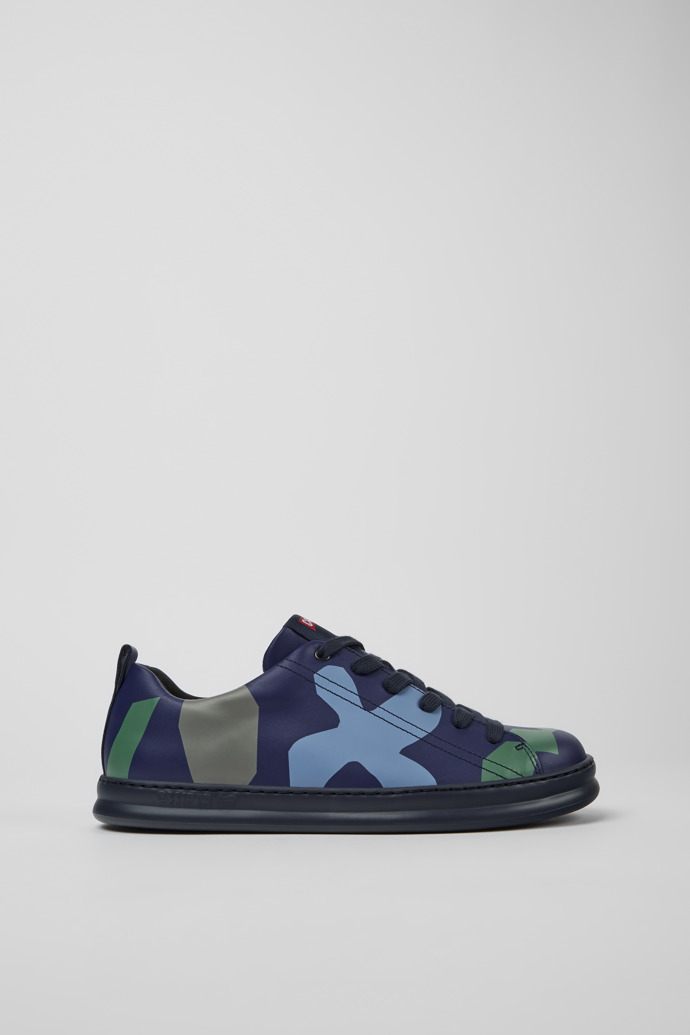 Sneakers azules y verdes de piel estampada para hombre