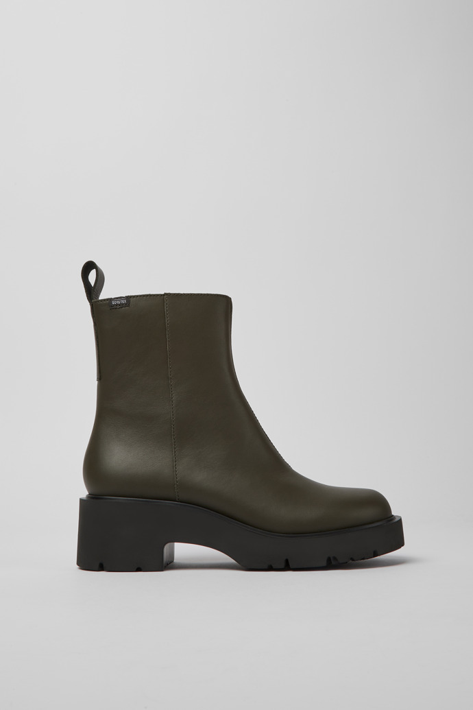 Botas de piel en color verde con cremallera para mujer
