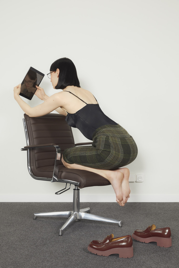 Mocasines burdeos de piel para mujer