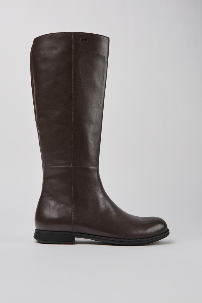 Botas altas marr&ograve;n oscuro de piel y tejido para mujer