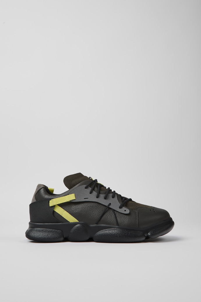 Sneakers gris oscuro y amarillo de piel para hombre