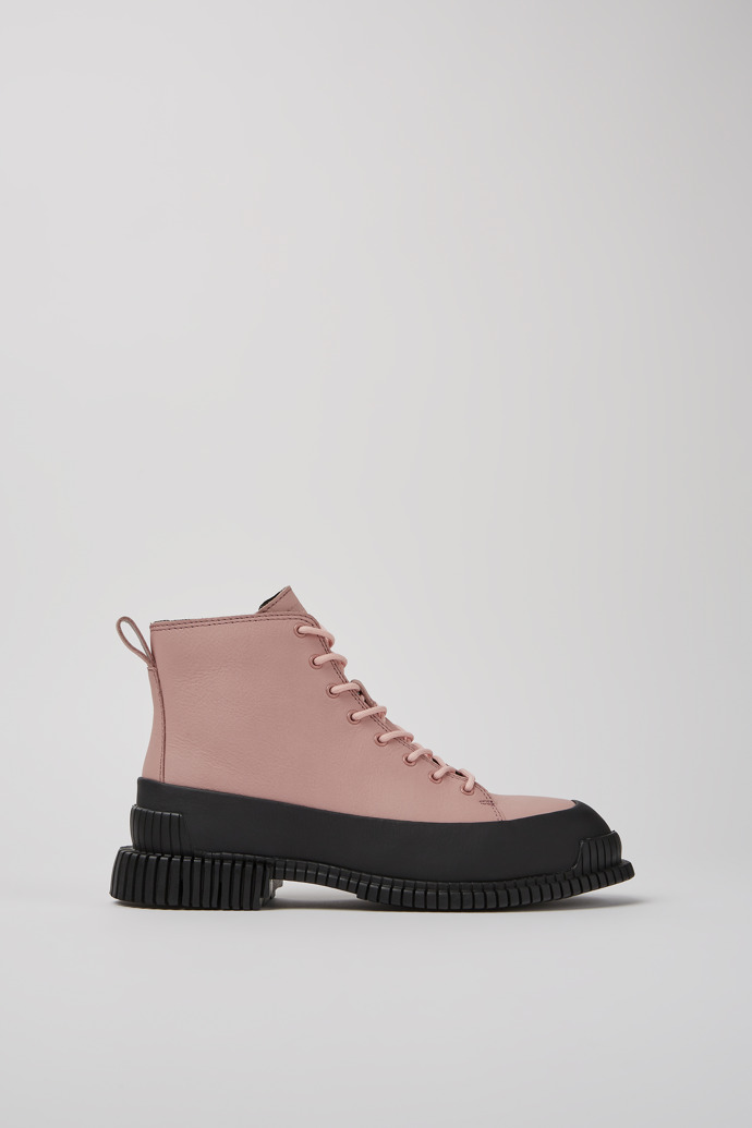 Botas rosas y negras de piel con cordones para mujer