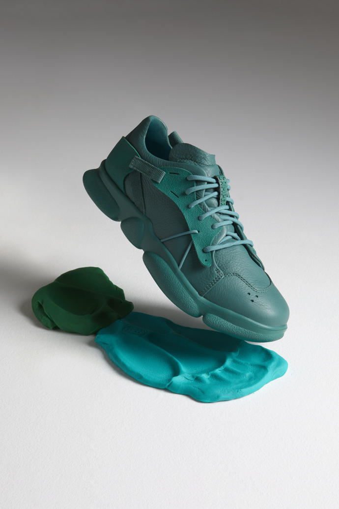 Sneakers verdes de piel y tejido para hombre