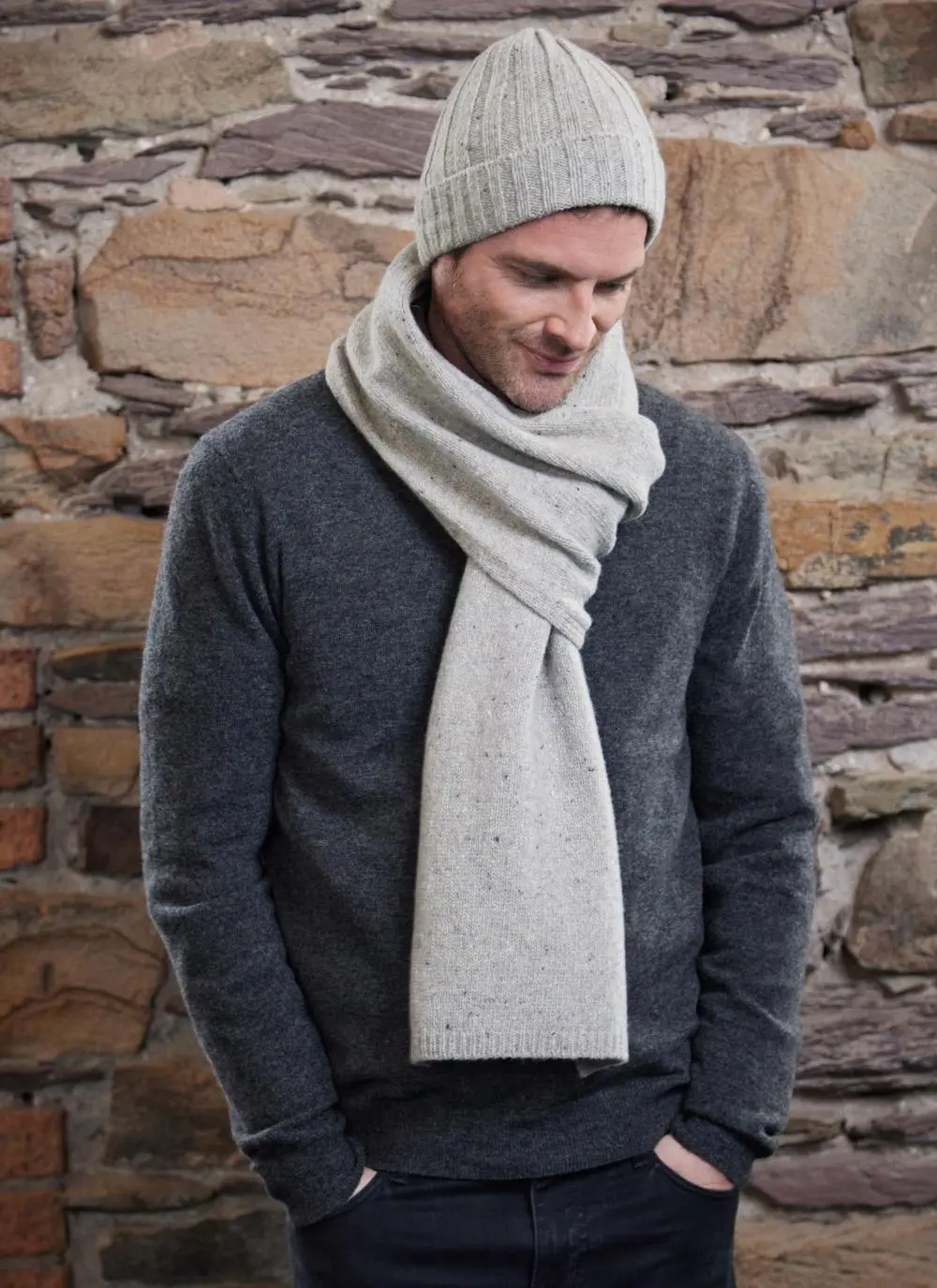 Wool Cashmere Long Tweed Scarf