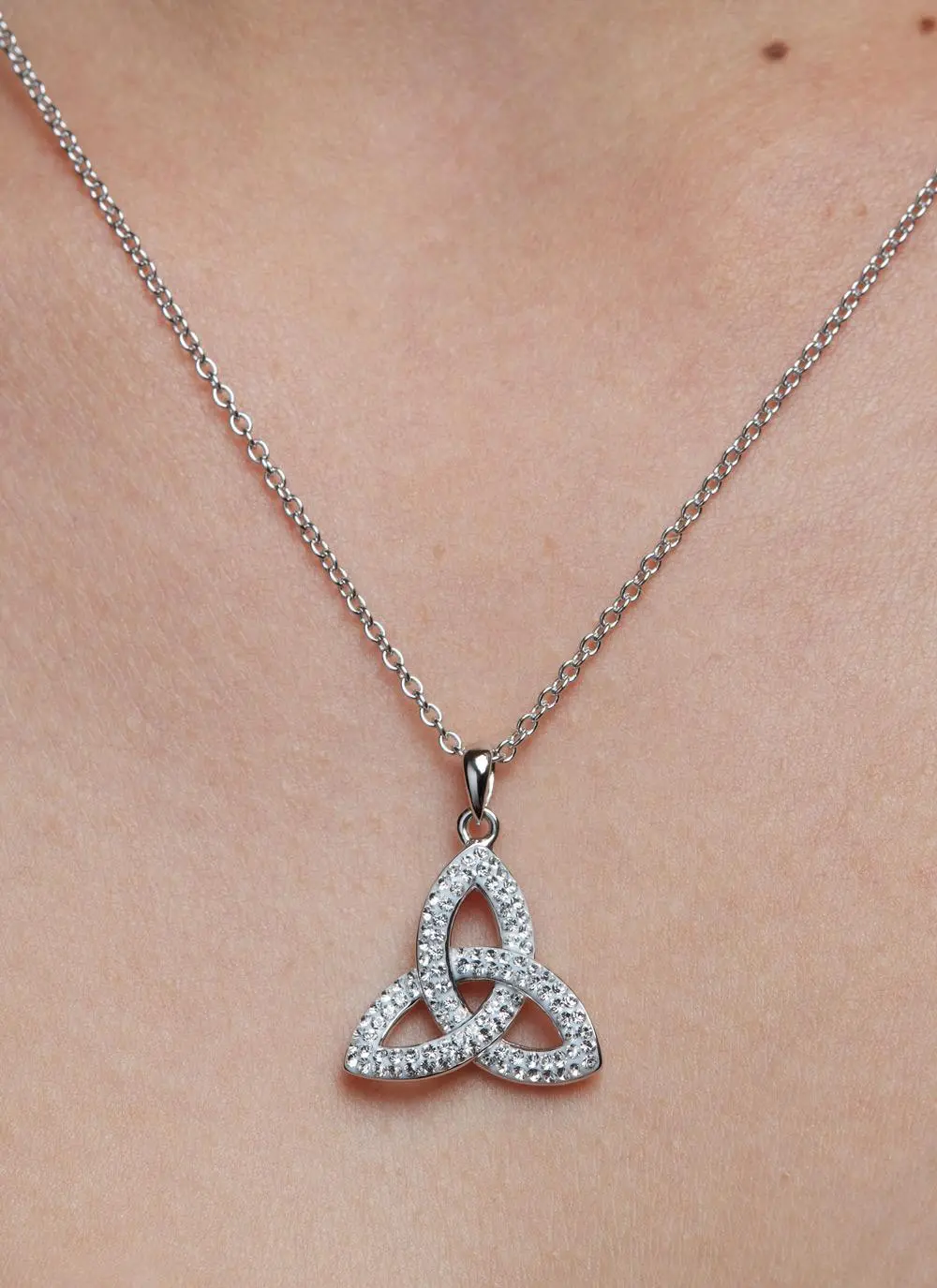 Sterling Silver Trinity Knot Pendant Embellished with Swarovski Crystals